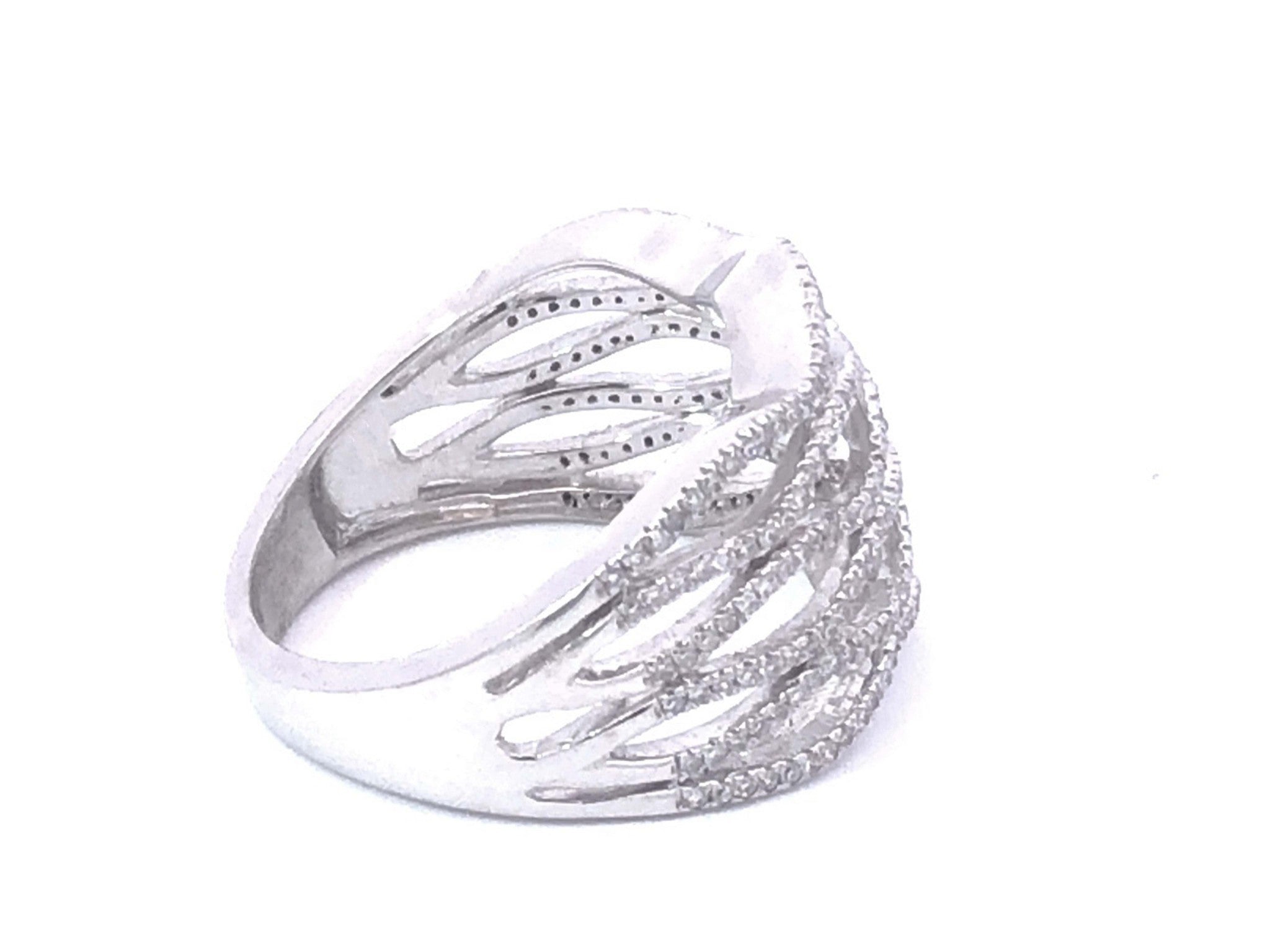 Wavy Multi Row Diamond Ring 14k White Gold