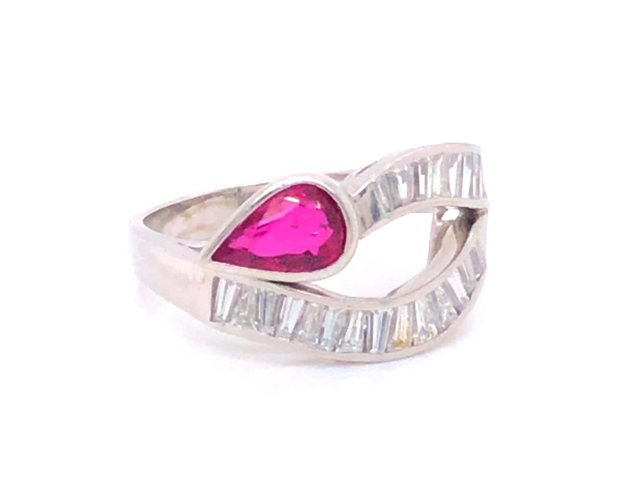 GIA Art Deco Red Ruby and Diamond Ring in Platinum