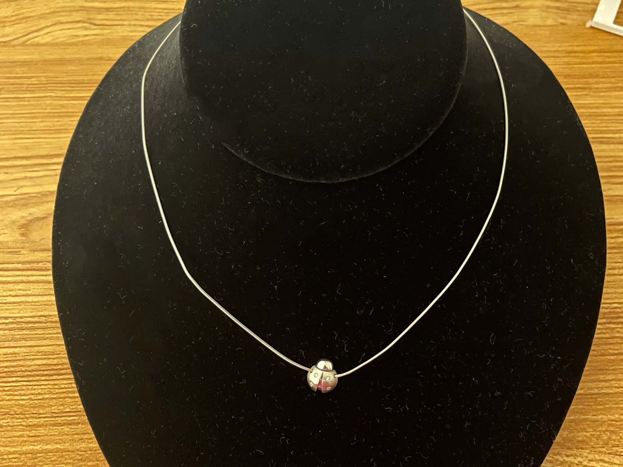 Diamond LadyBug Necklace in 14k White Gold