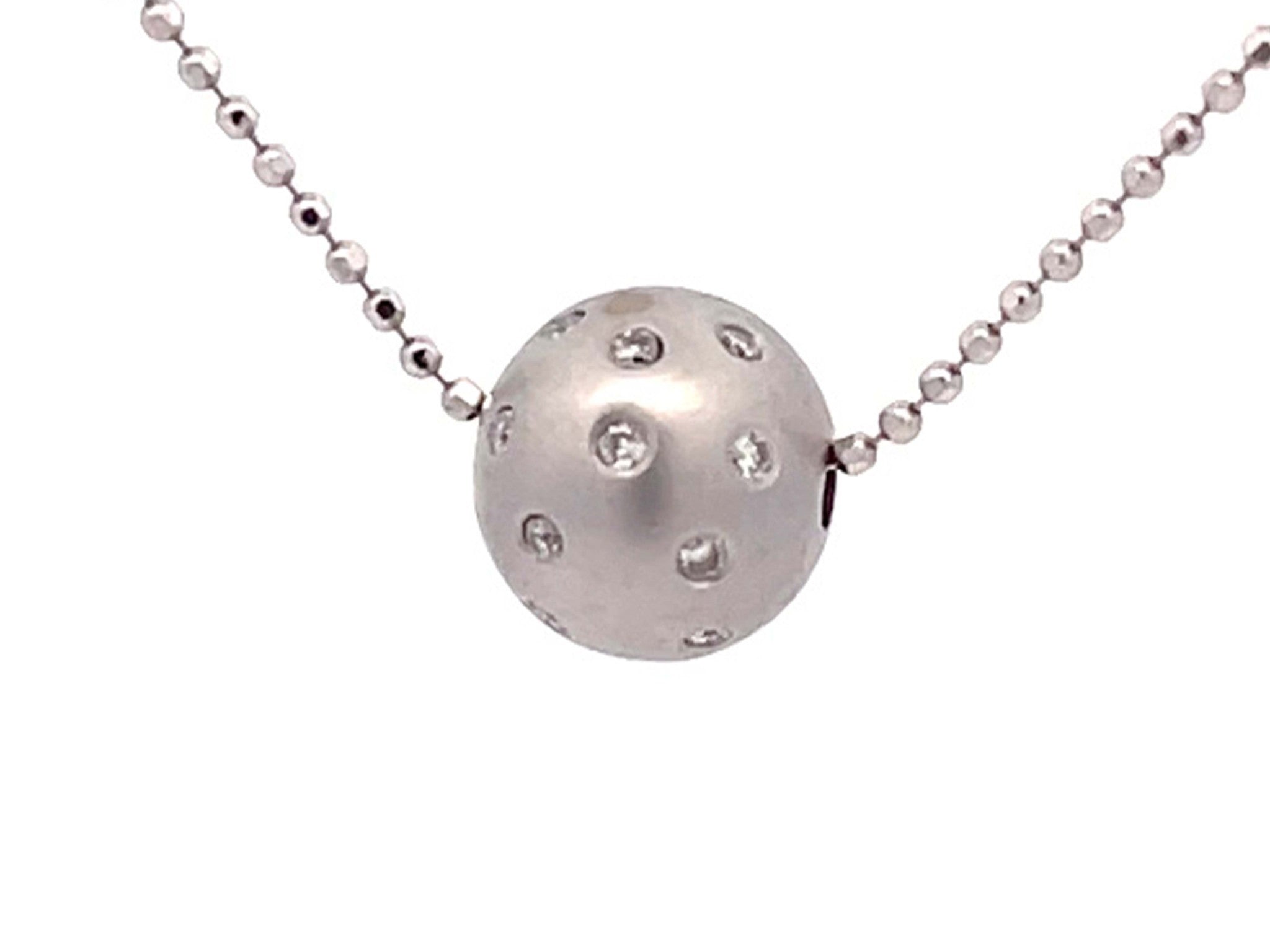 Diamond Ball Necklace in 18k White Gold