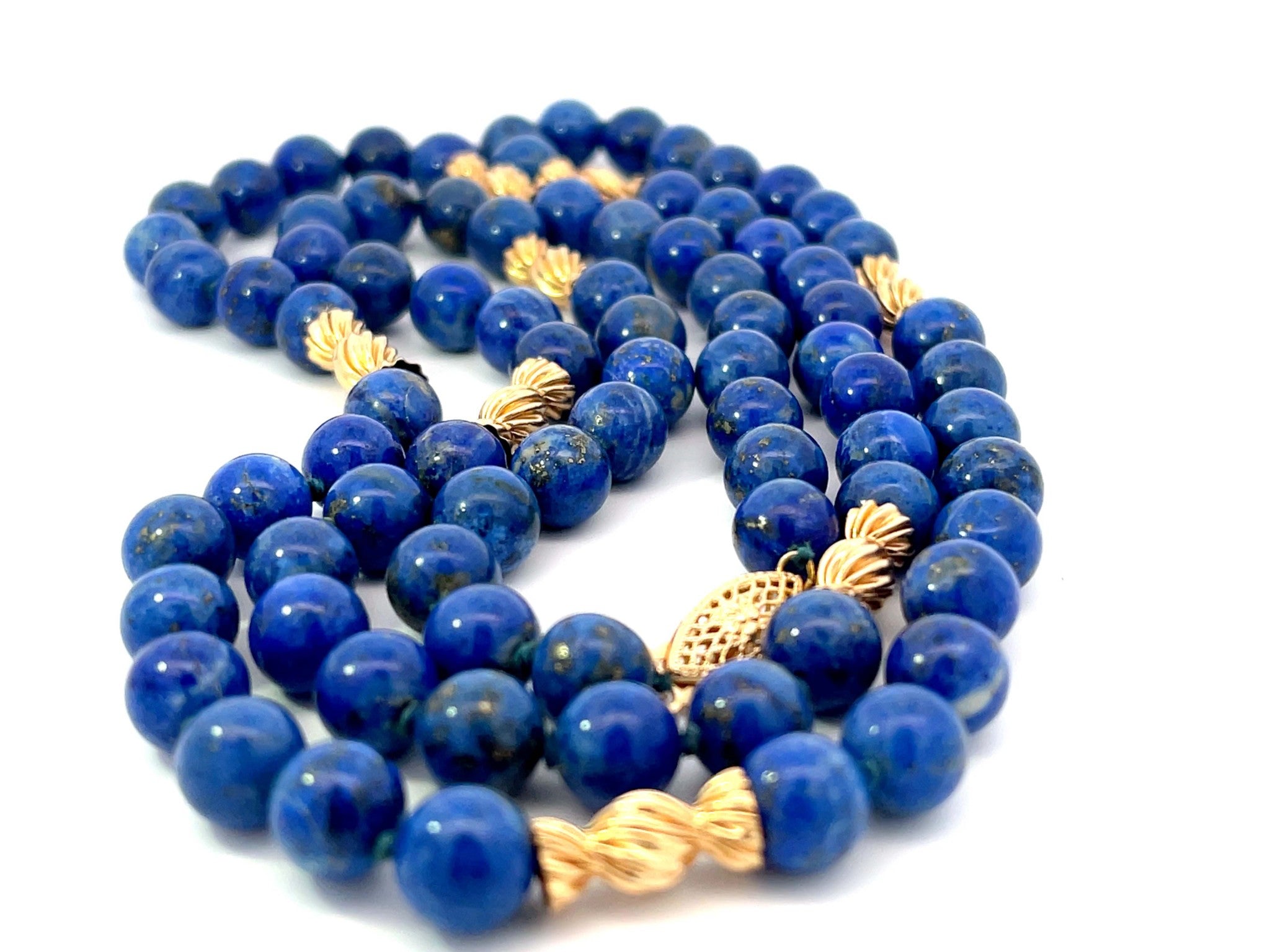 Lapis Lazuli Beaded Necklace 14k Yellow Gold