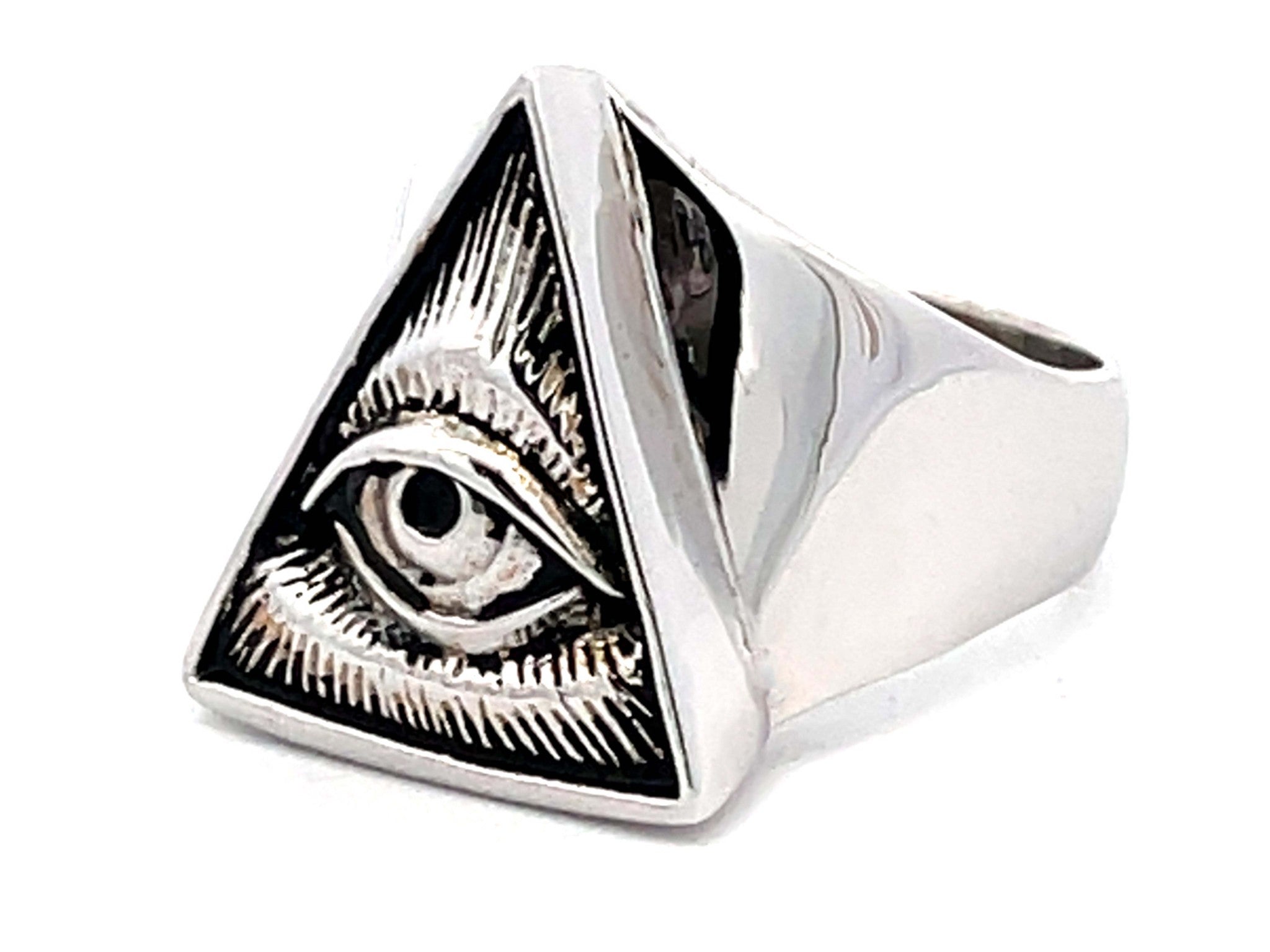 All Seeing Eye Triangle Ring in 18k White Gold