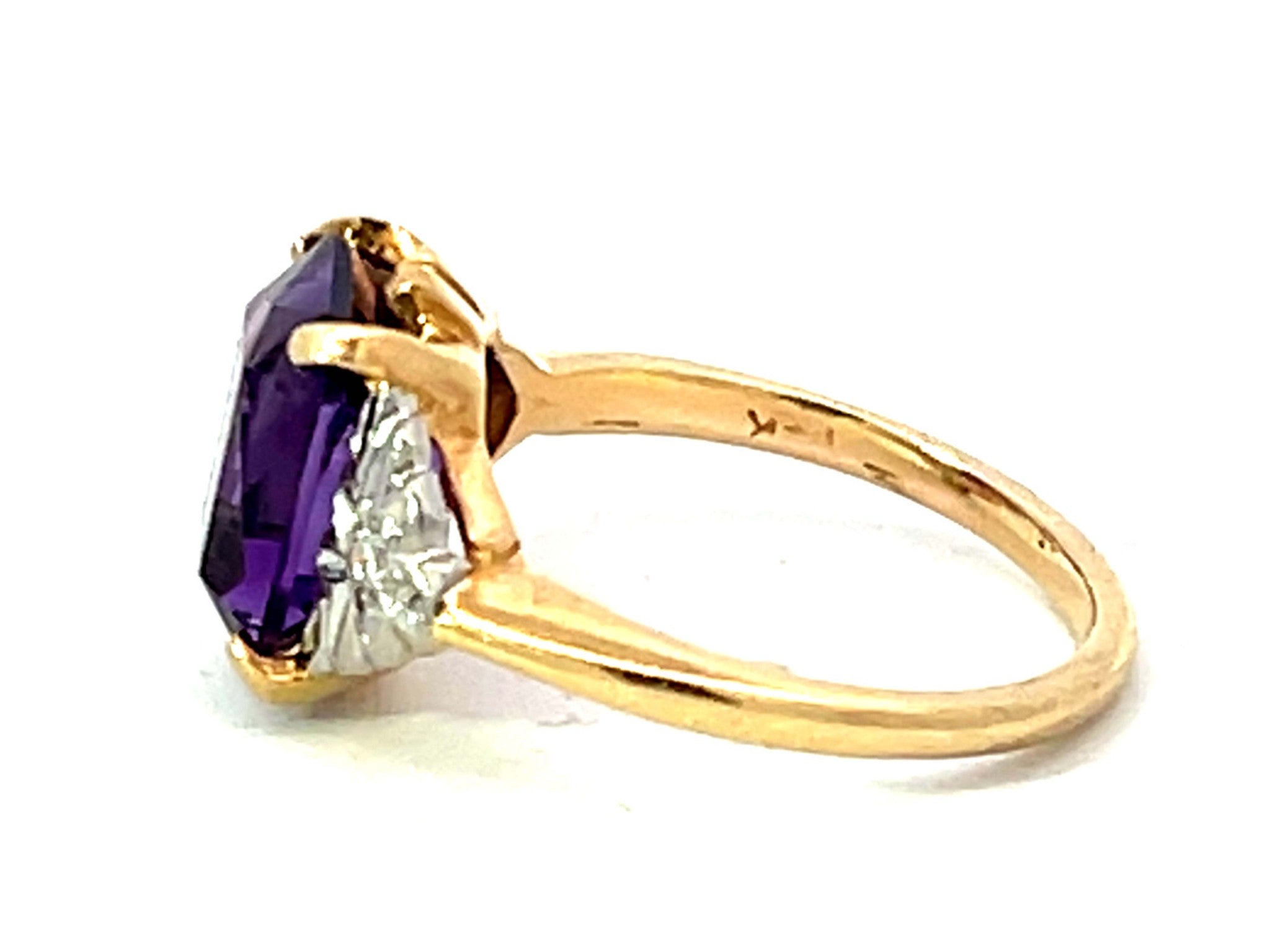 Radiant Cut Amethyst and Diamond Two Toned Ring in 14k Yellow and White Gold