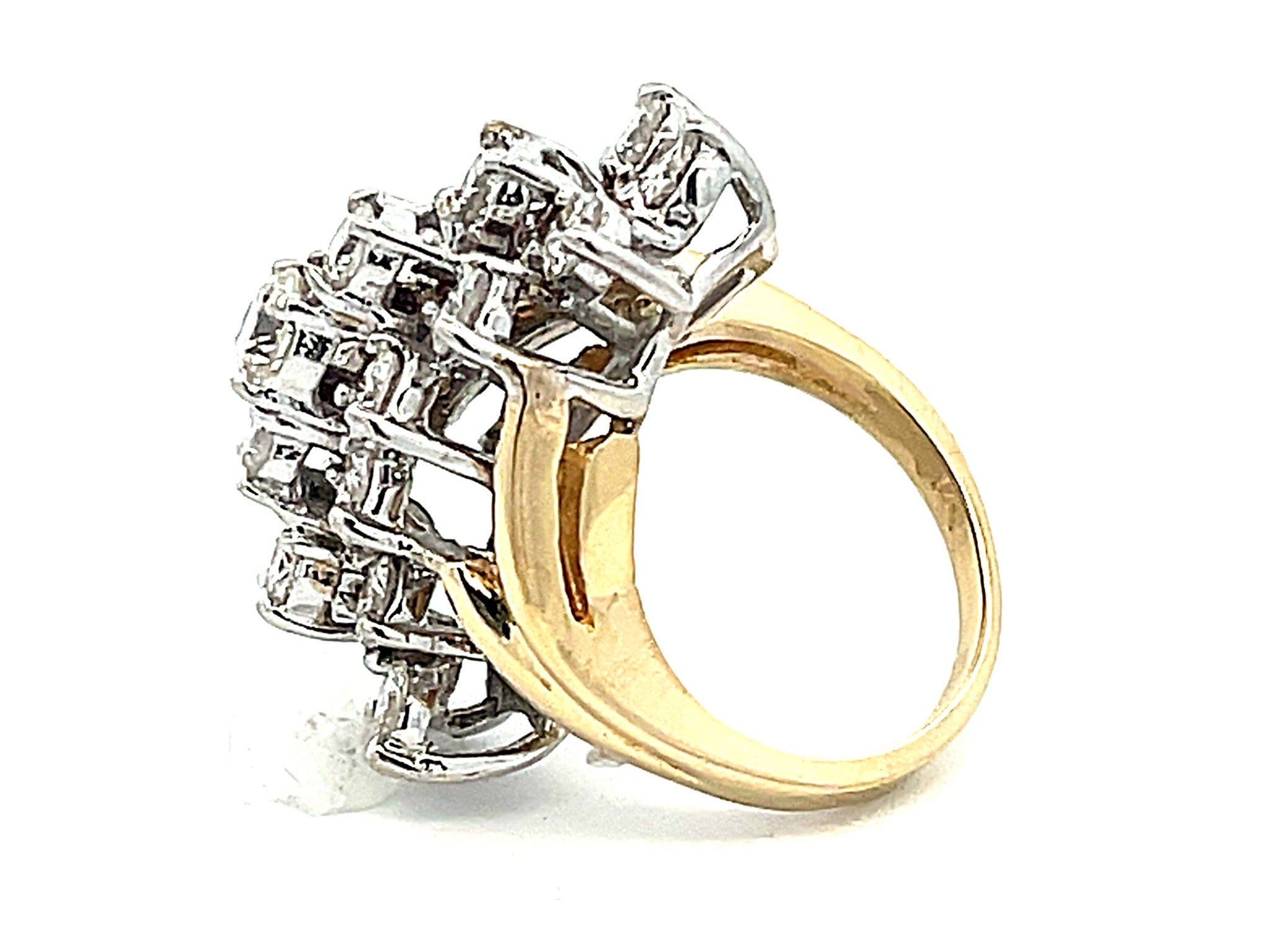 Large Three Vertical Row Diamond Waterfall Ring in 14k White and Yellow Gold