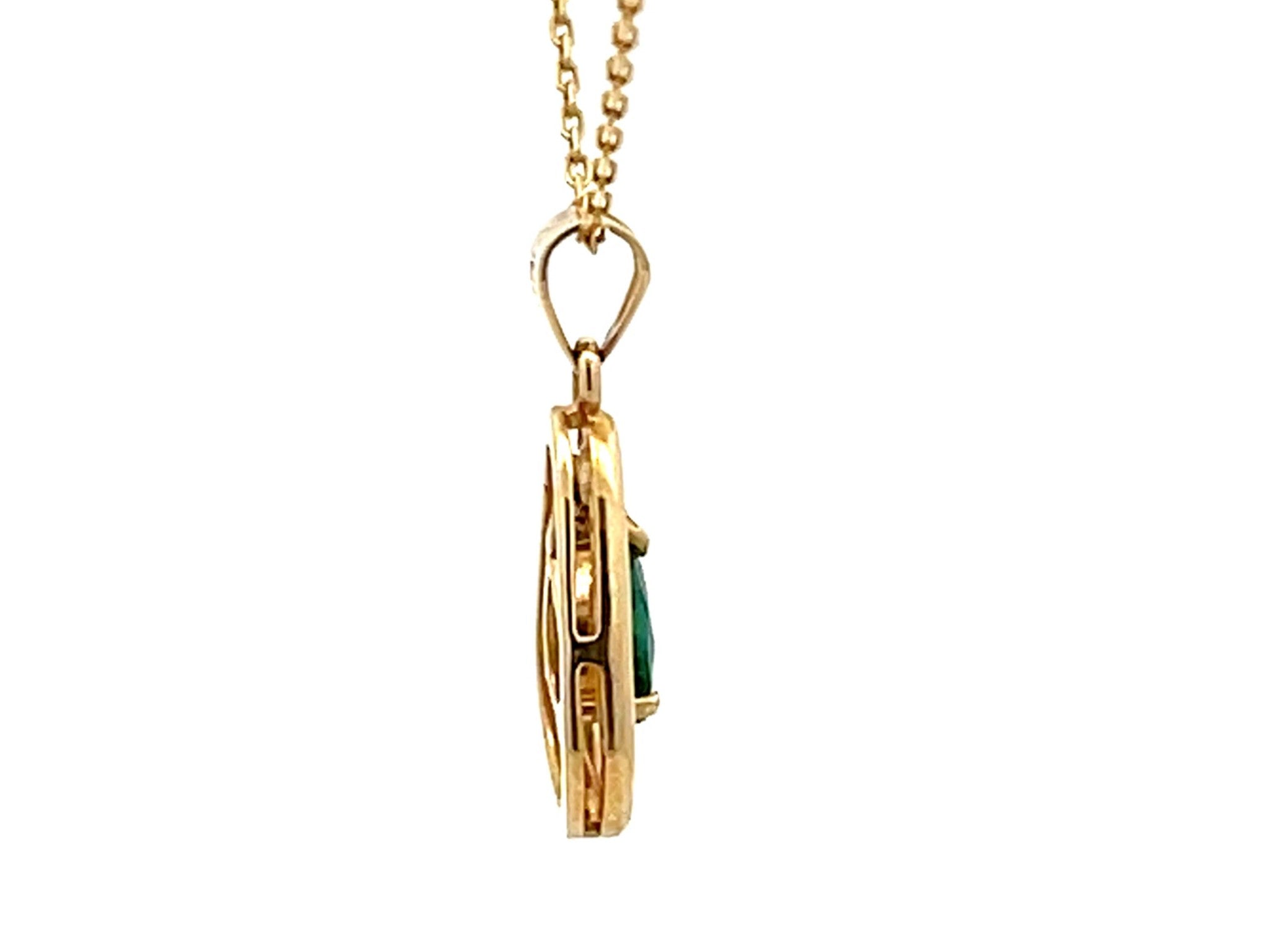 Dangly Pear Shaped Emerald Necklace 14K Yellow Gold