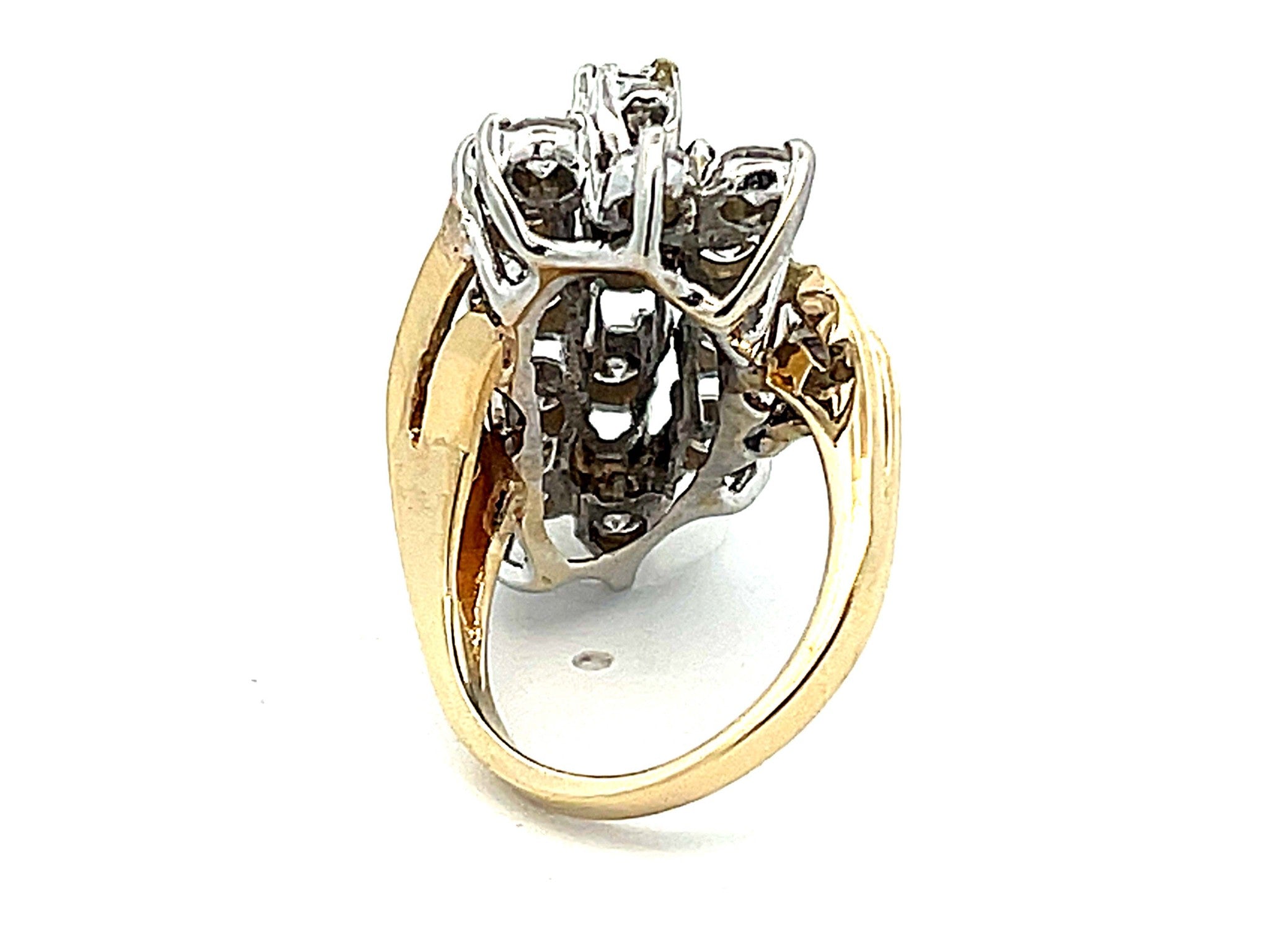 Large Three Vertical Row Diamond Waterfall Ring in 14k White and Yellow Gold