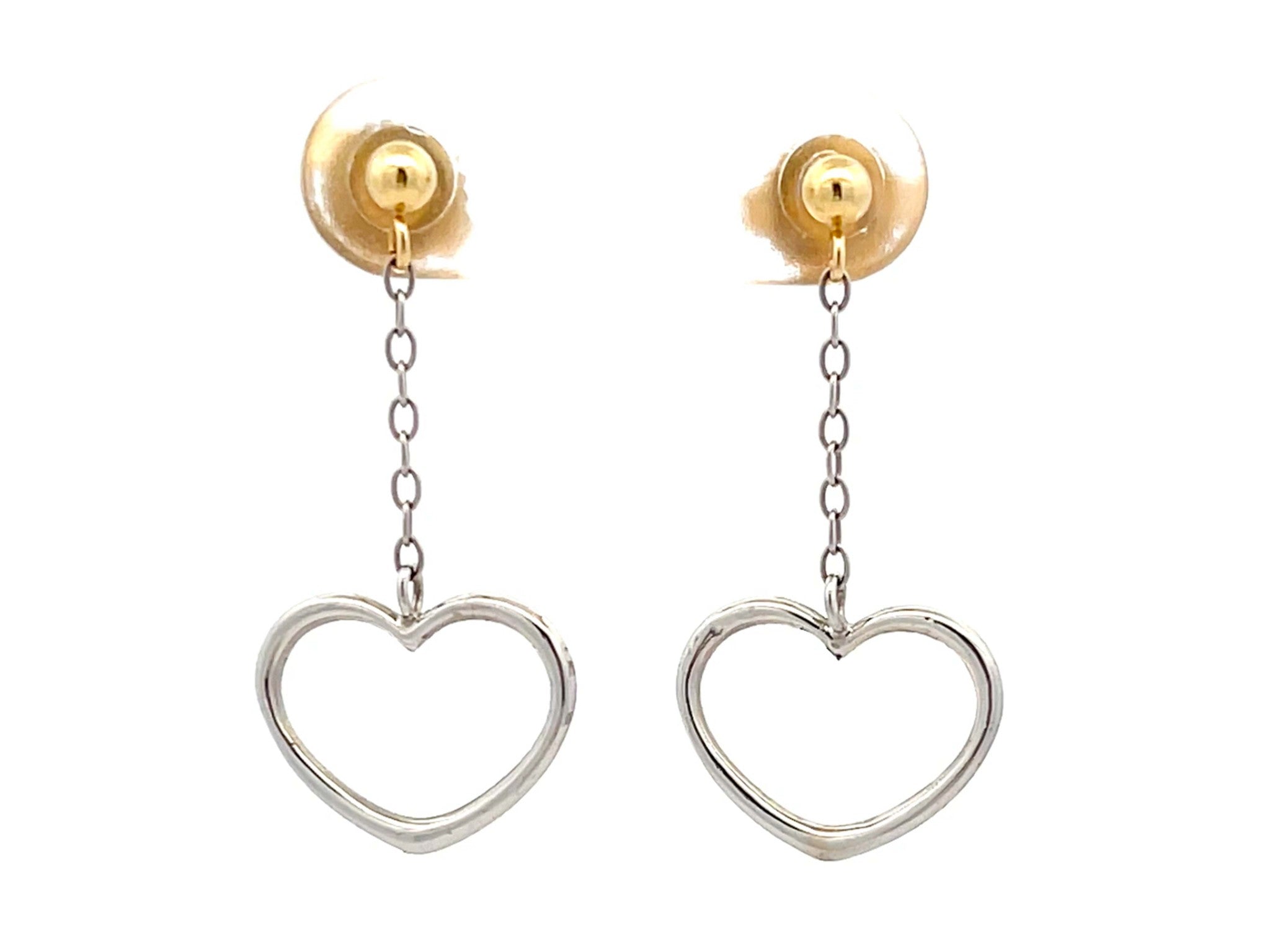 Two Toned Gold Dangly Heart Earrings