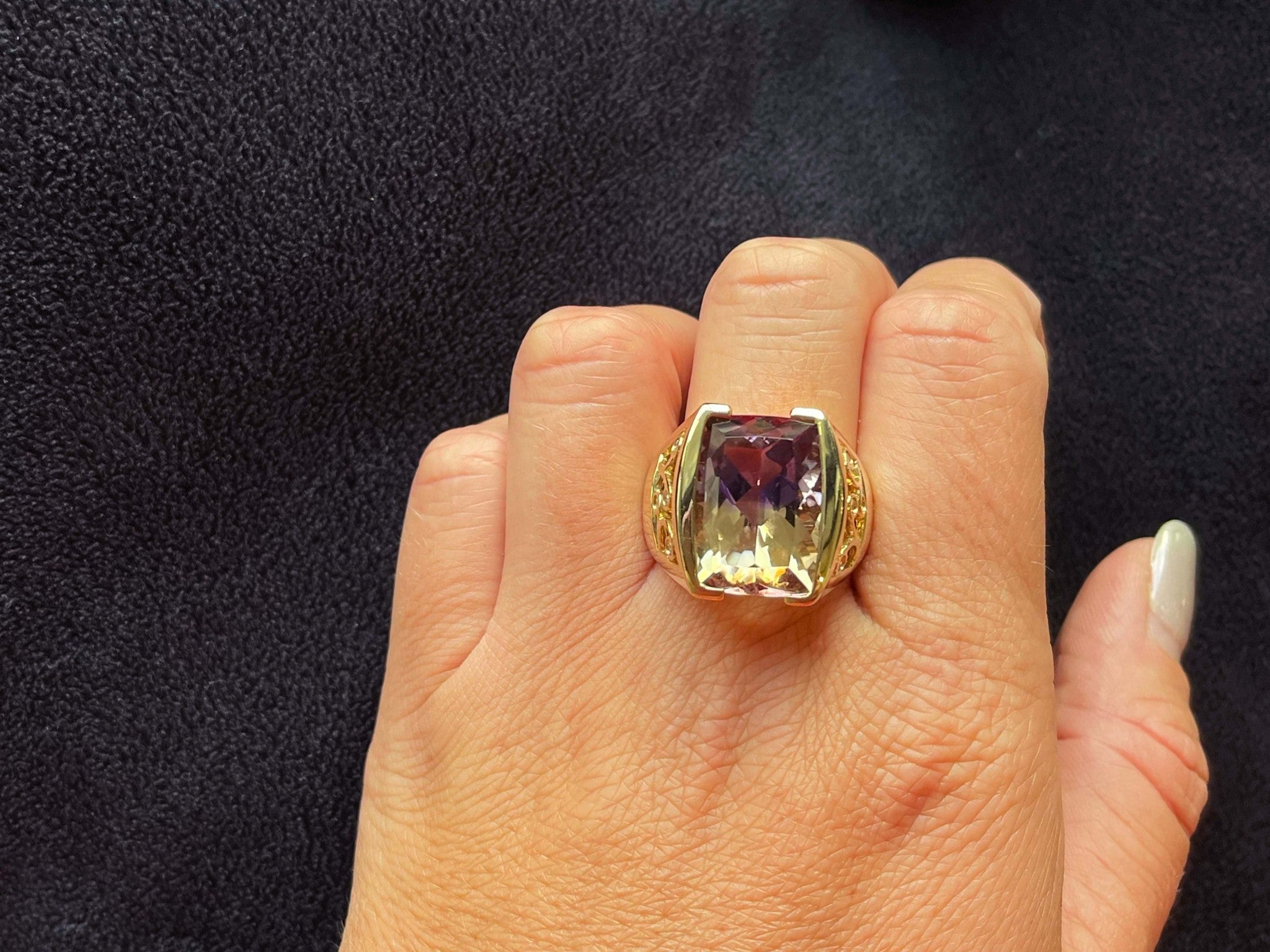 Large Ametrine and Diamond Ring in 14k Yellow Gold