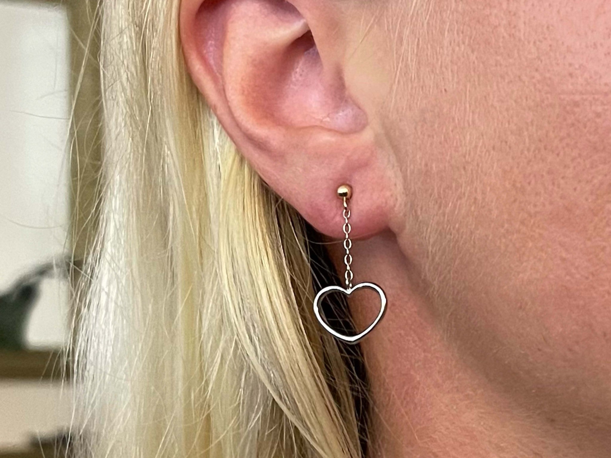 Two Toned Gold Dangly Heart Earrings