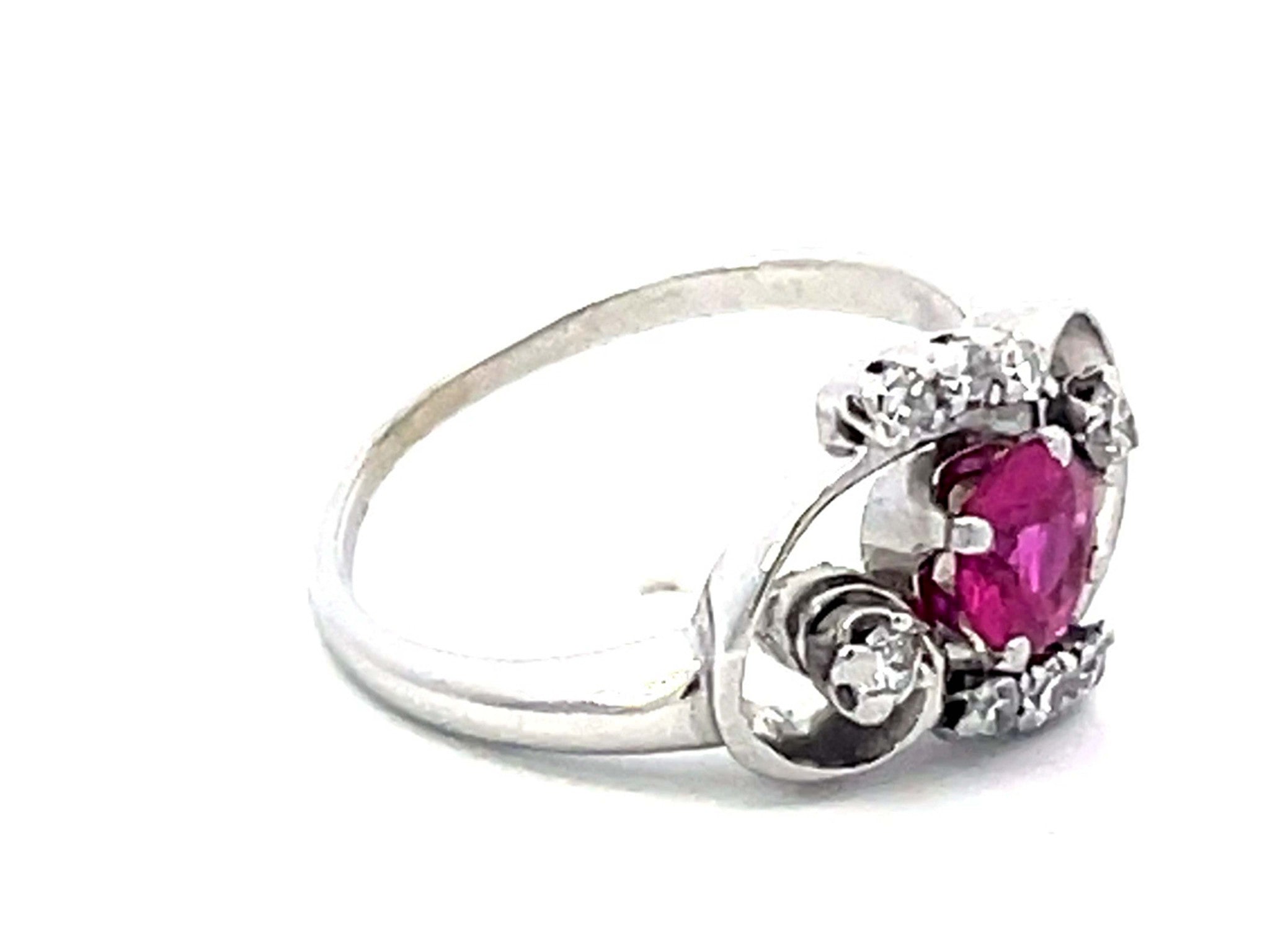 GIA Art Deco  Round Pink Sapphire and Diamond Ring in 18k White Gold