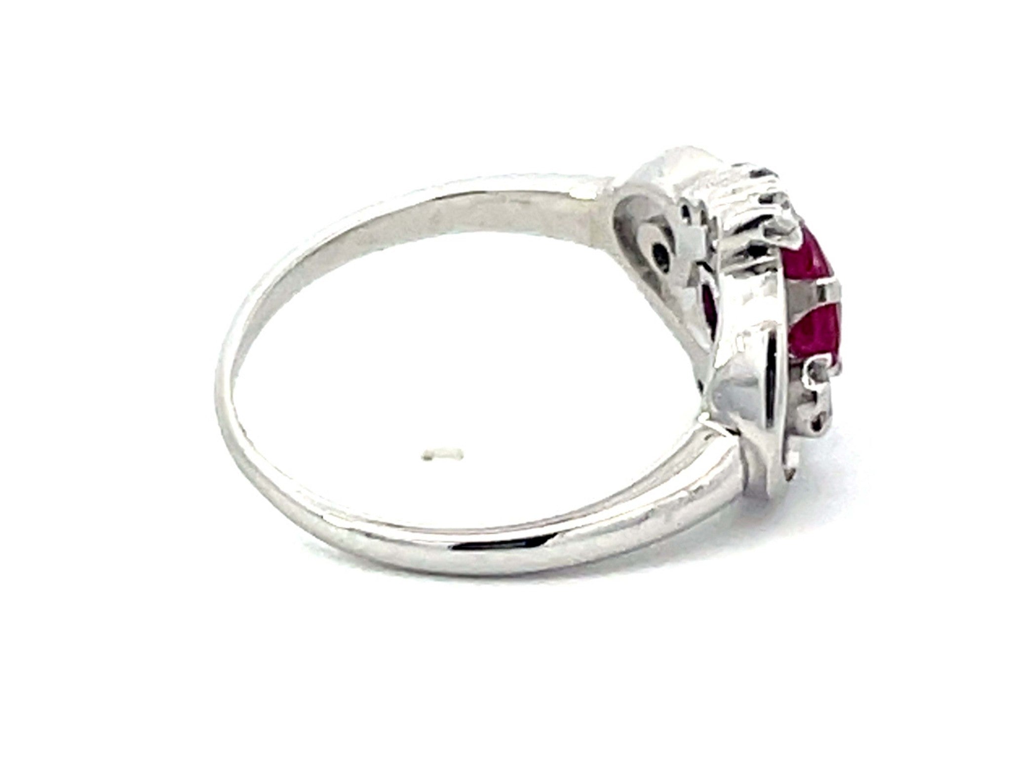 GIA Art Deco  Round Pink Sapphire and Diamond Ring in 18k White Gold