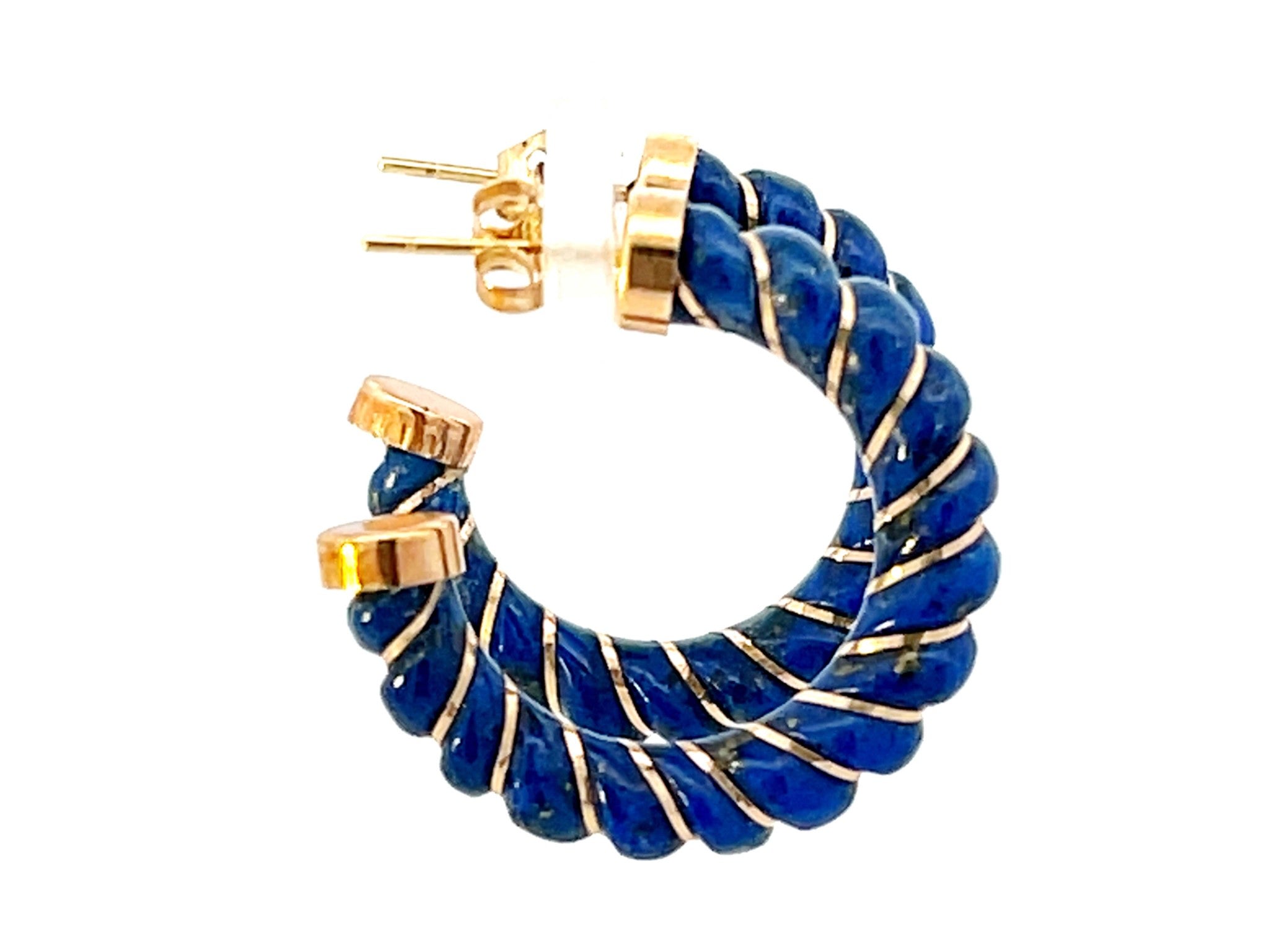 Lapis Lazuli Shrimp Scalloped Gold Hoop Earrings