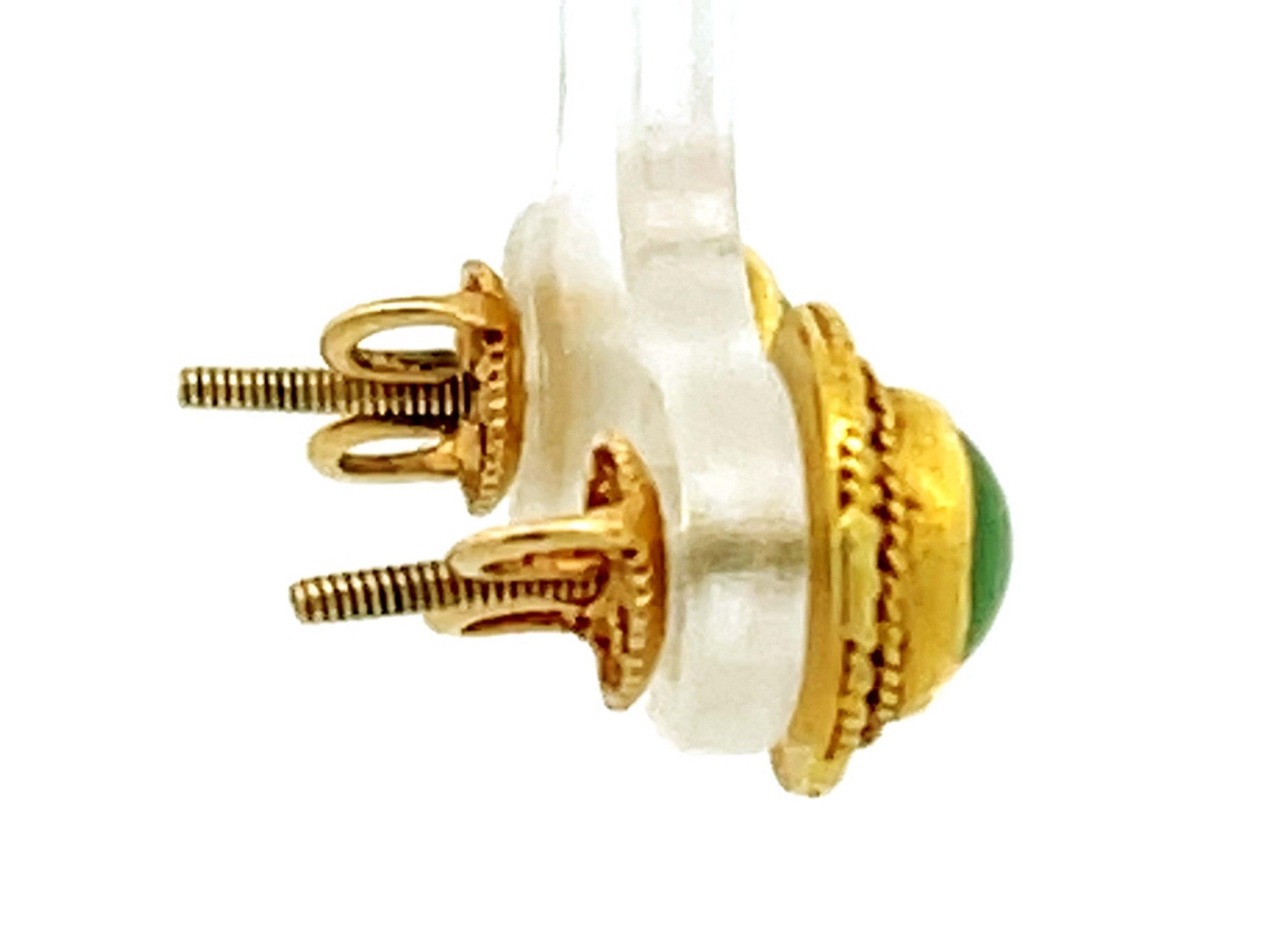 Cabochon Jade Stud Earrings 10k Yellow Gold