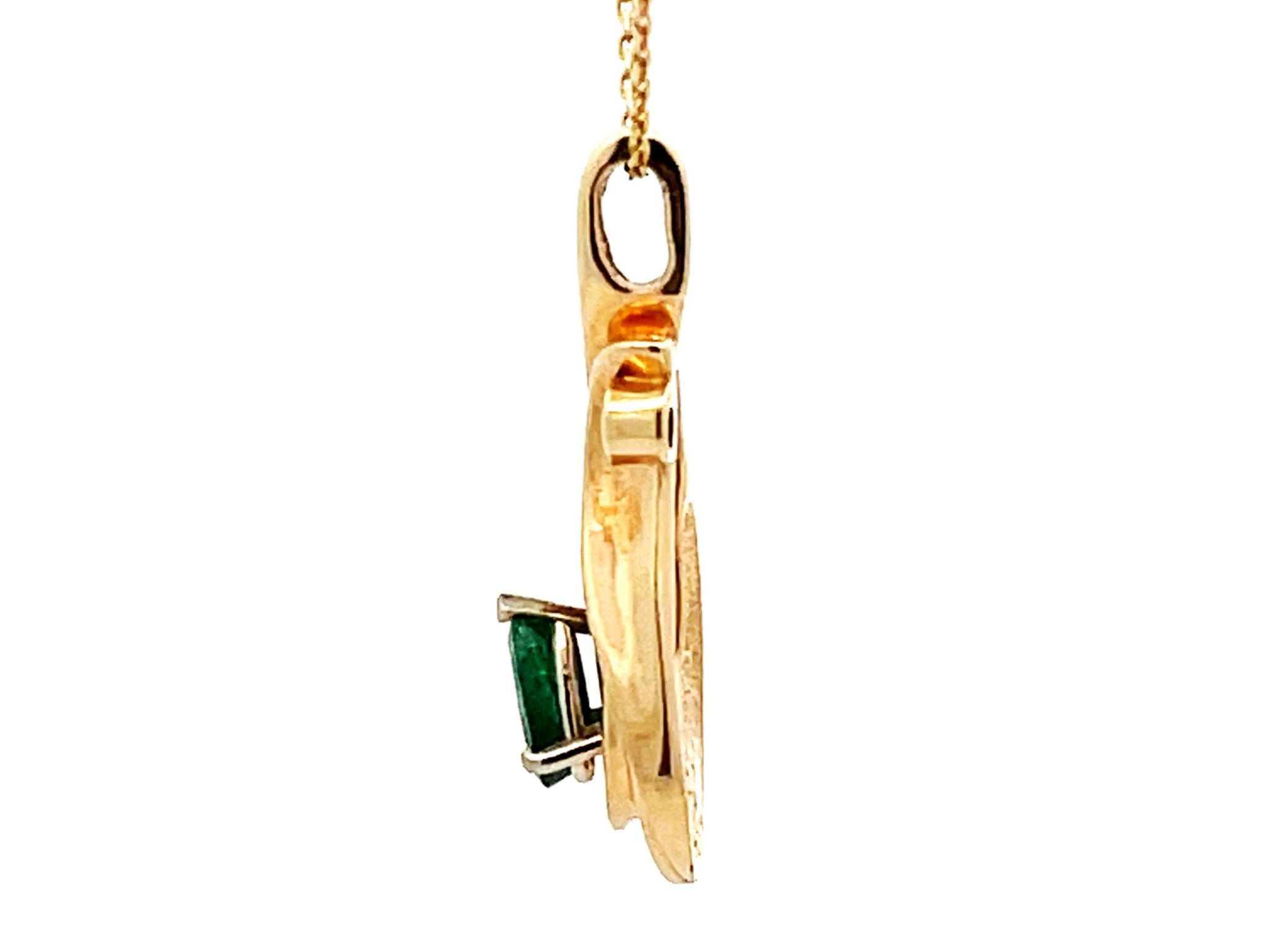 Pear Shaped Emerald and Diamond Necklace 14K Yellow Gold
