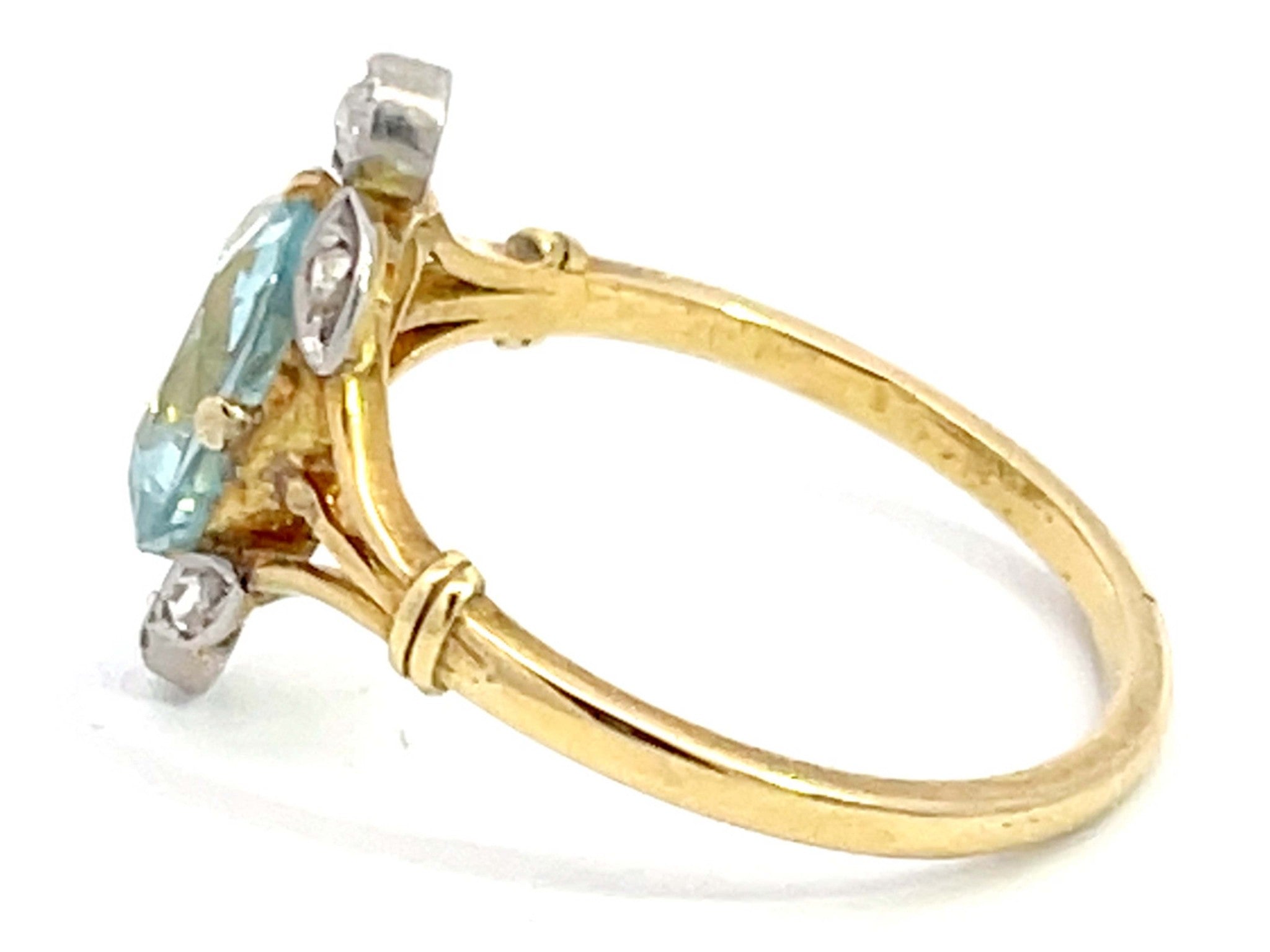 Rectangular Cushion Aquamarine and Diamond Ring in 18k Yellow Gold