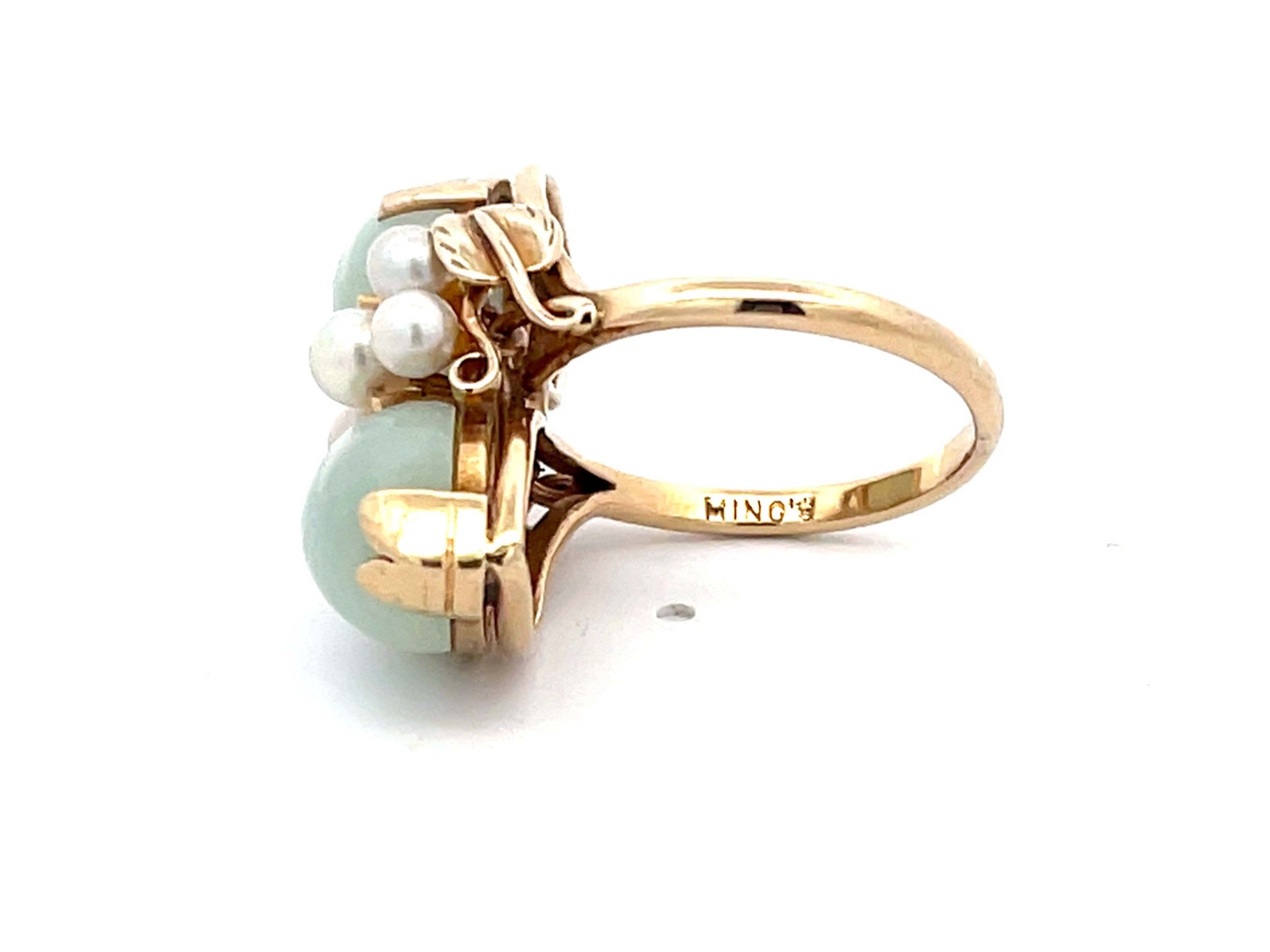 Mings Hawaii Double Jade and Pearl Ring in 14k Yellow Gold