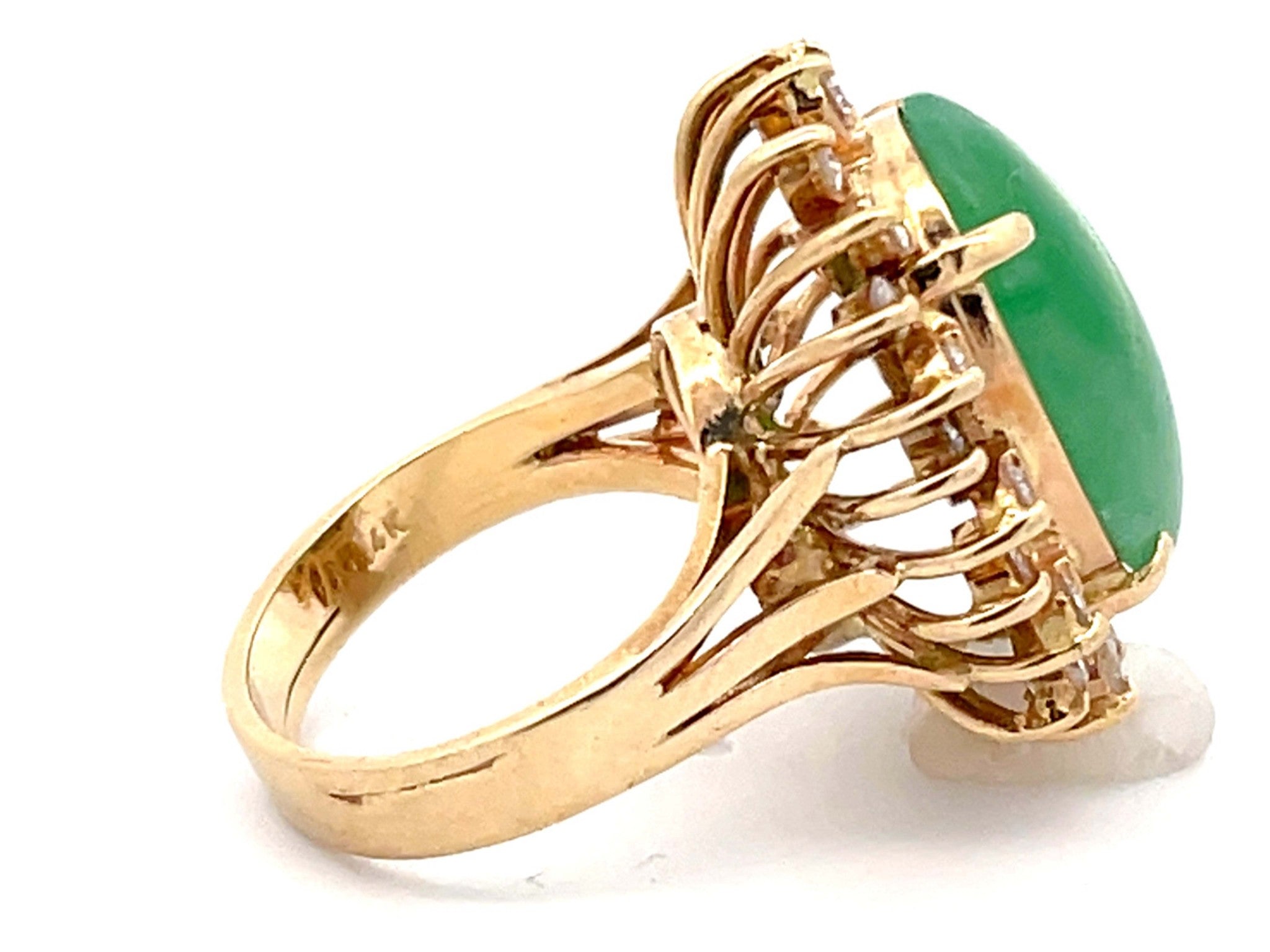Diamond Halo Jade Ring in 14K Yellow Gold