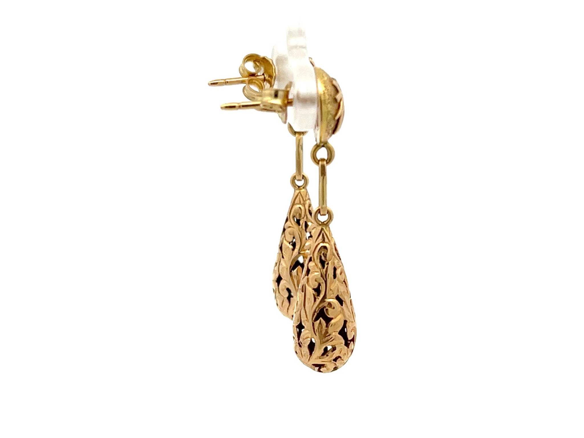 Mings Gold Carved Dangle Drop Earrings in 14k Yellow Gold