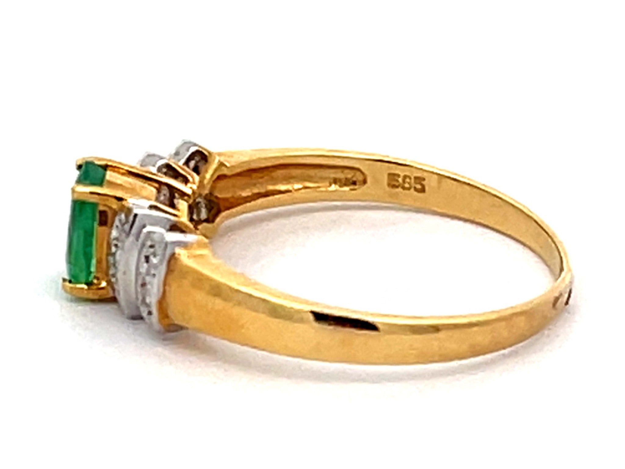 Vintage Green Oval Emerald and Diamond Ring in 14k Yellow Gold