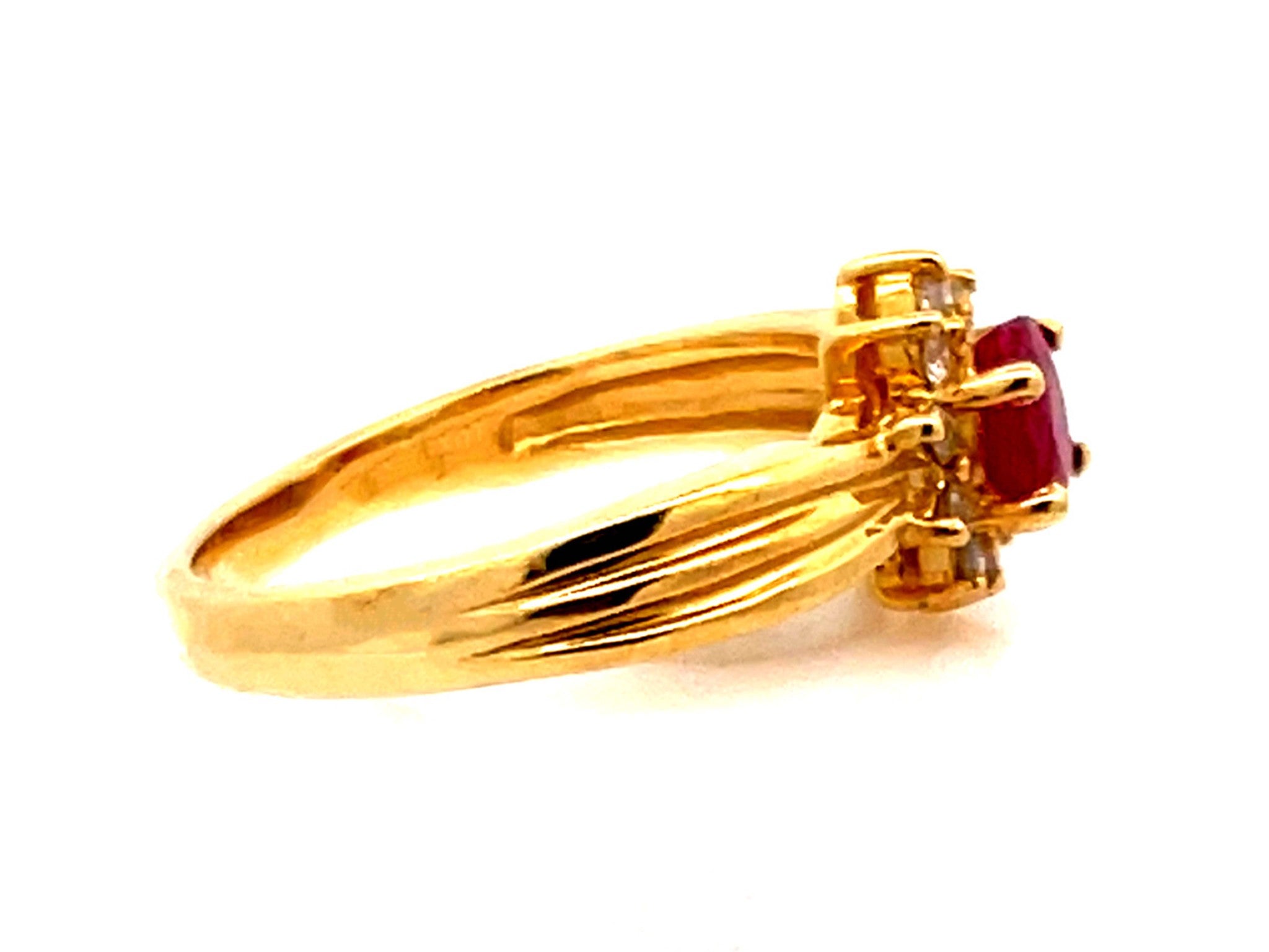 Vintage Ruby and Diamond Flower Ring in 14k Yellow Gold