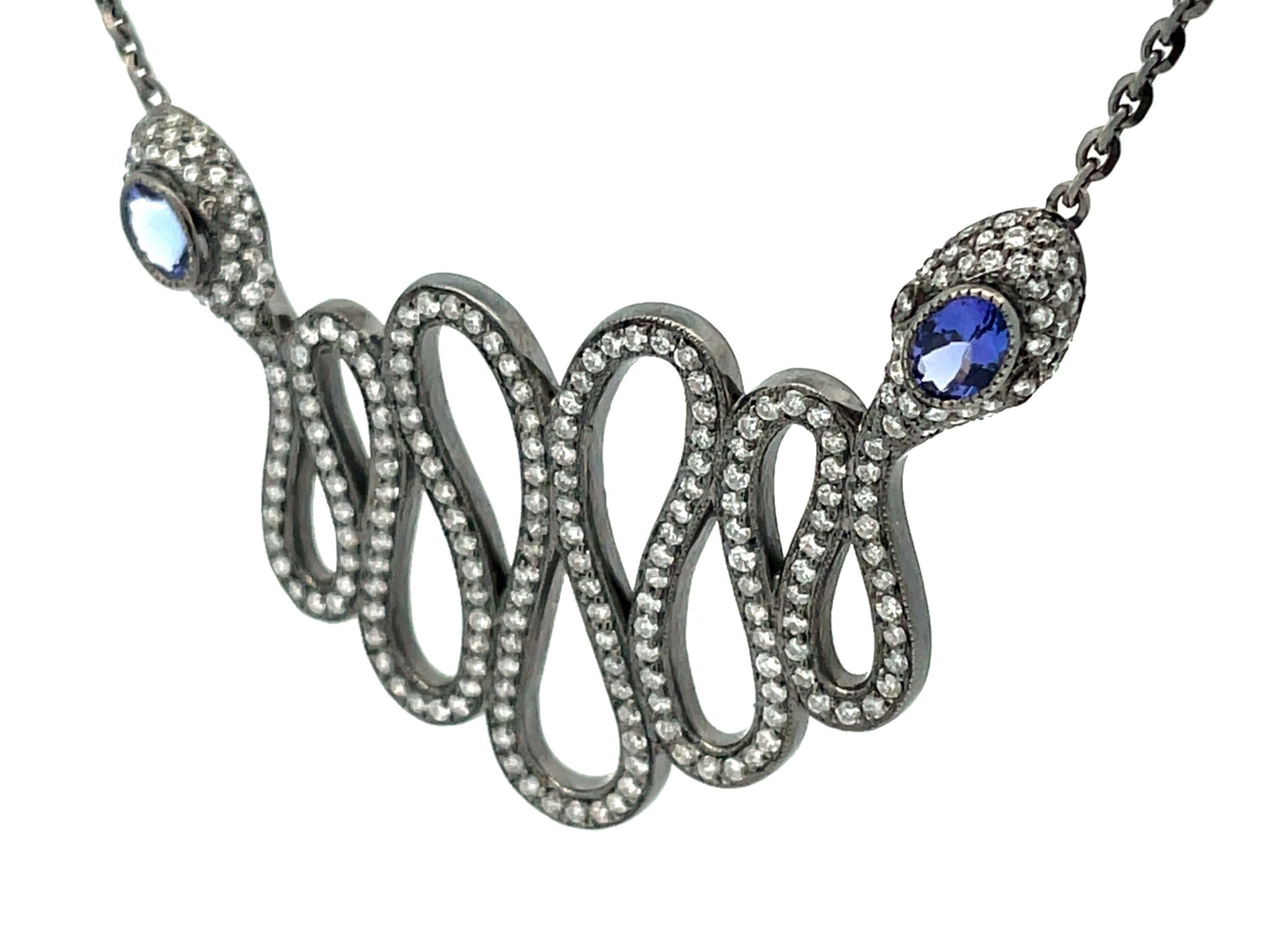 Snake Necklace with Diamonds and Tanzanite in 18k Black Gold