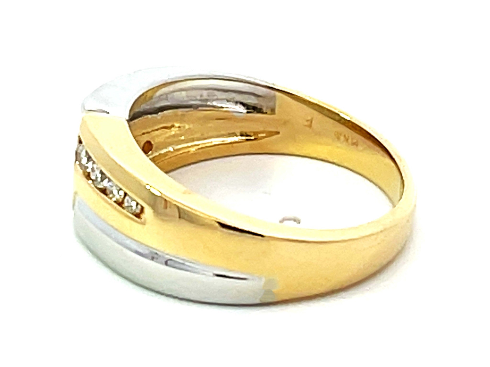 Two Toned Gold Mens Ring with Diamonds 14K Yellow Gold