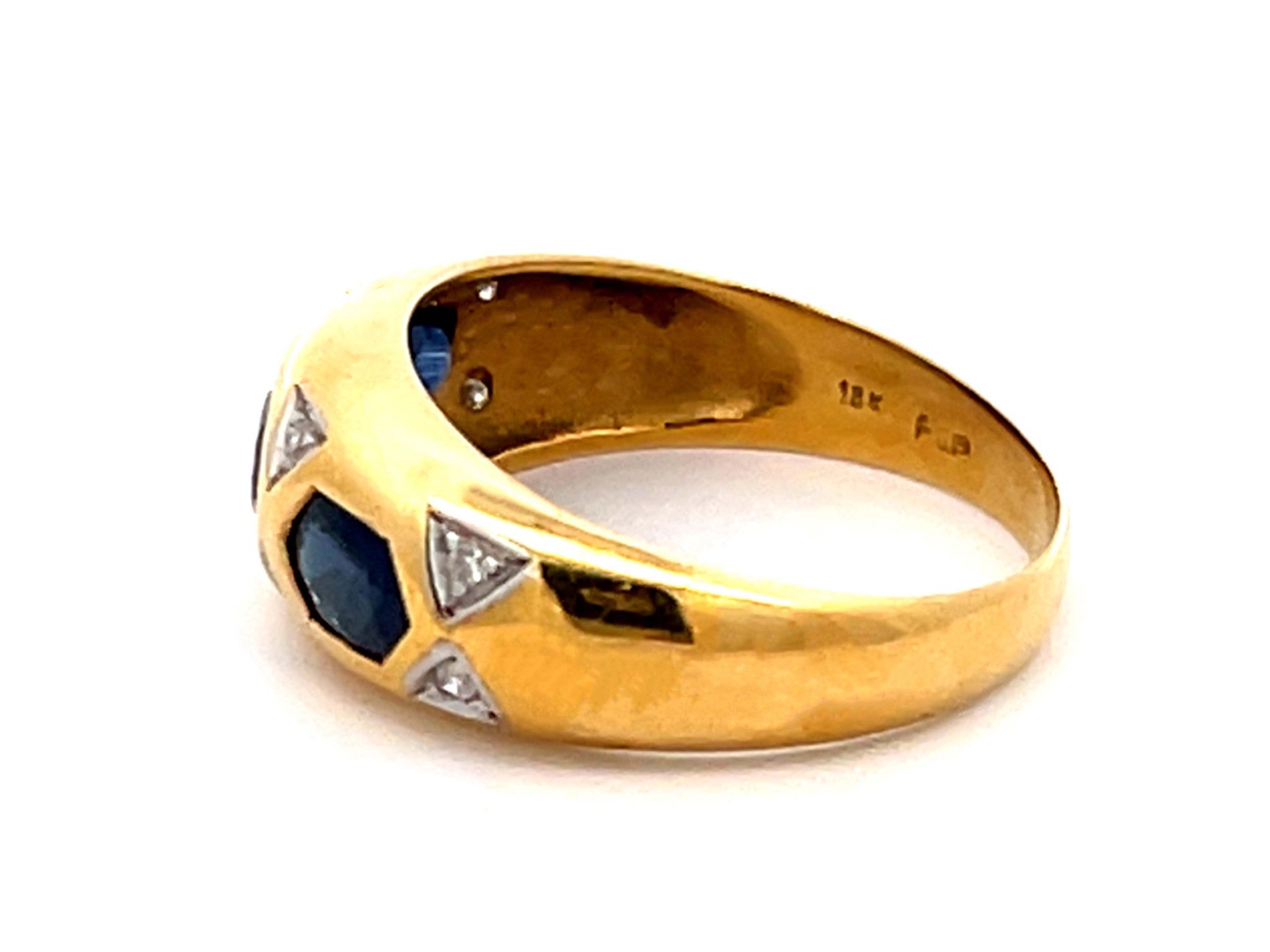 Vintage Blue Sapphire and Diamond Band Ring in 18k Yellow Gold