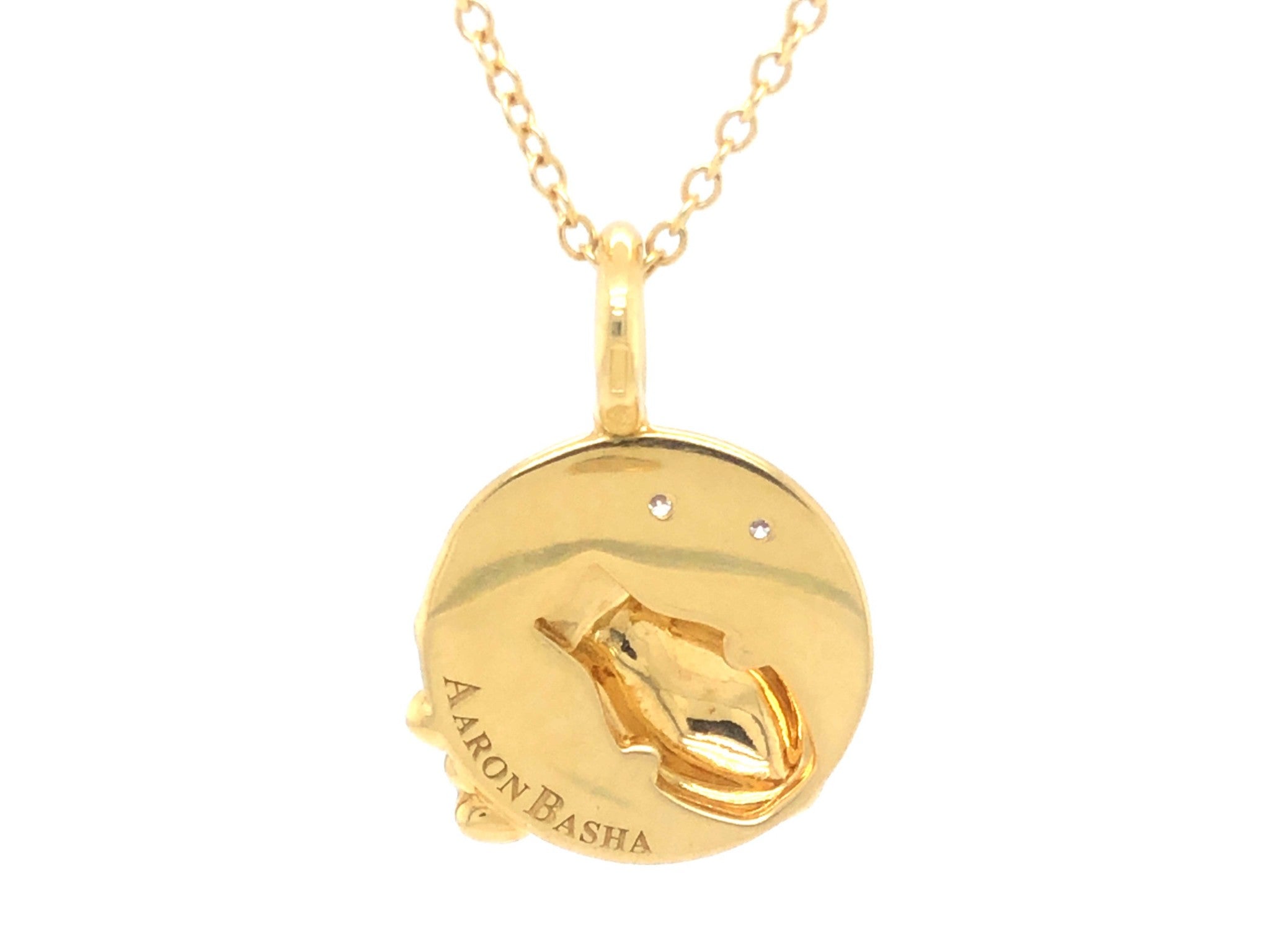 Aaron Basha Aquarius Enamel Diamond Pendant and Chain in 18k Yellow Gold