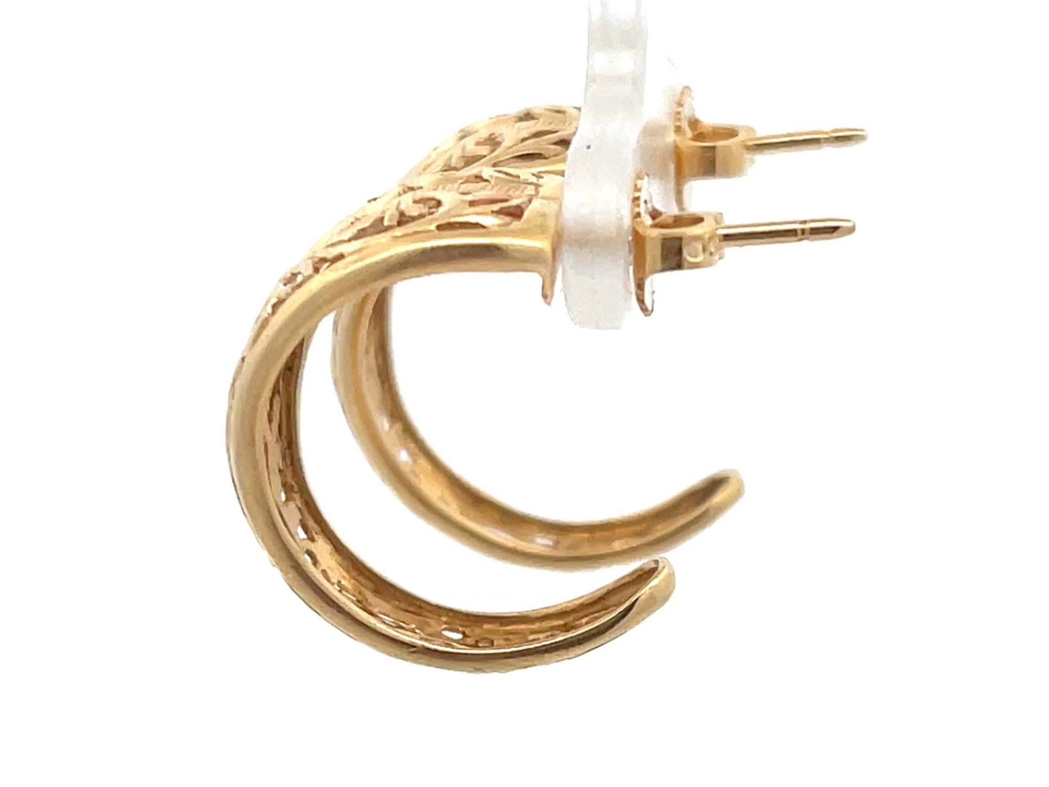 Mings Pierced Scroll Design Wide Half Hoop Earrings in 14k Yellow Gold