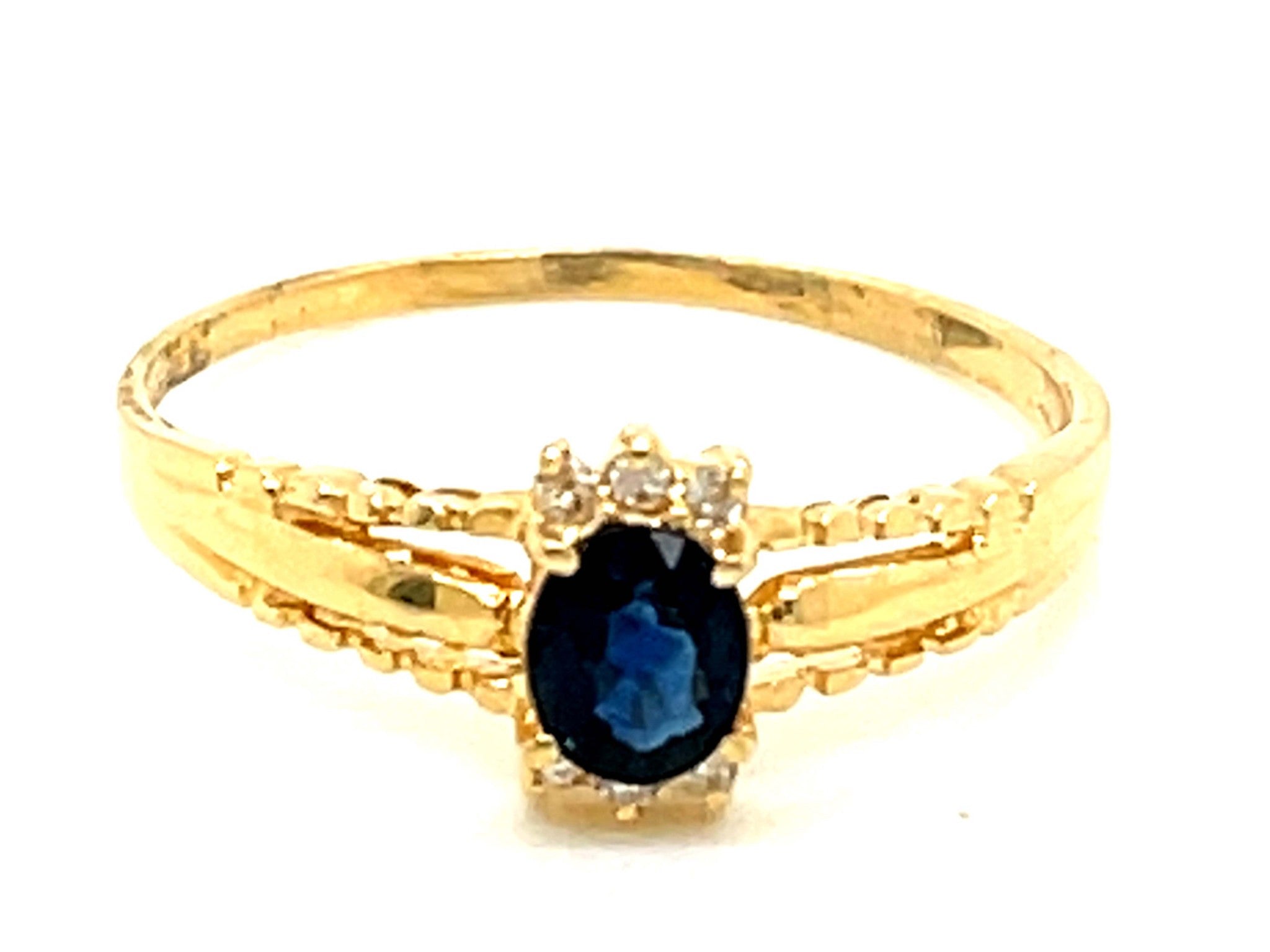Blue Oval Sapphire and Diamond Ring in 14k Yellow Gold