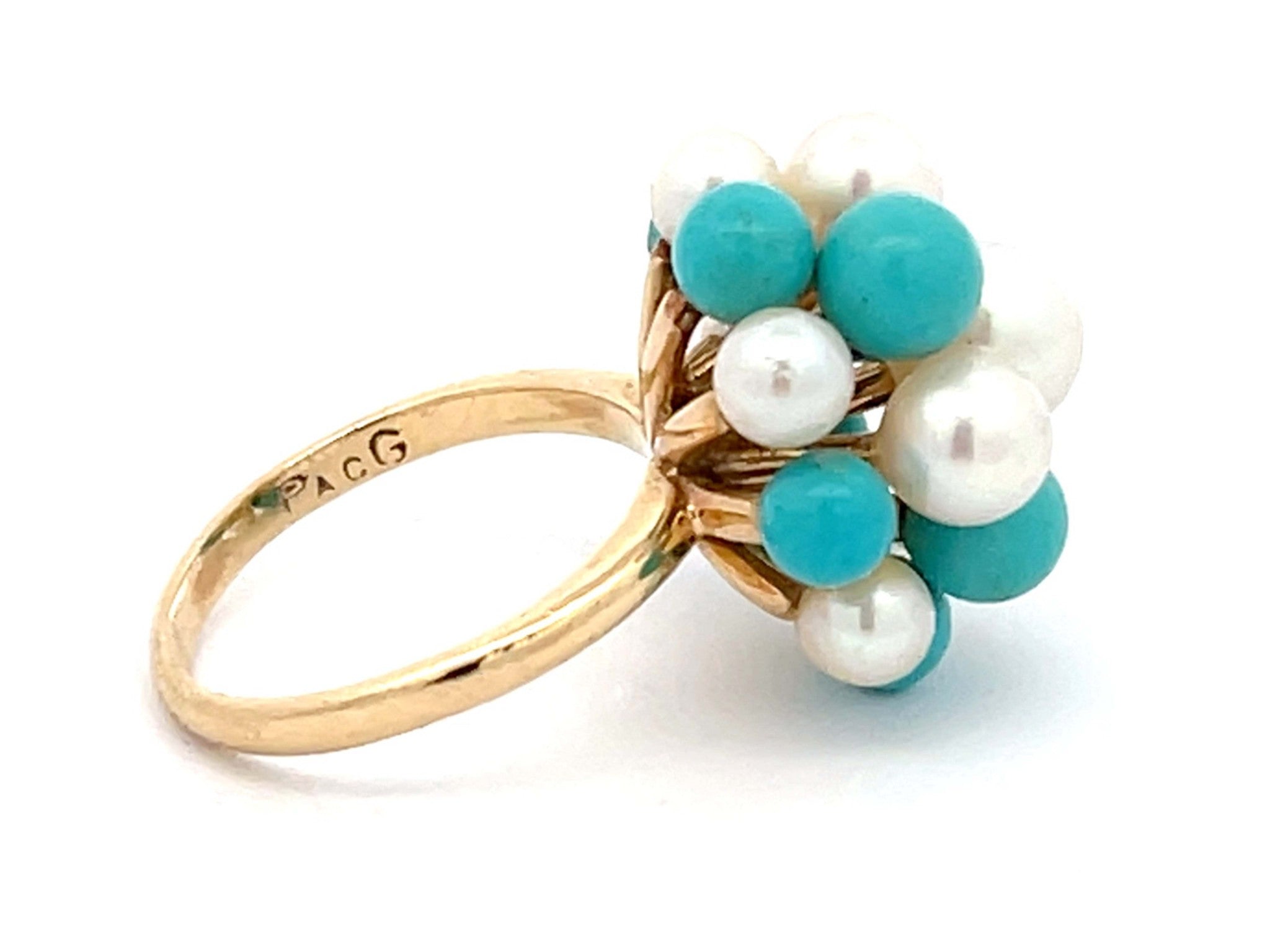 Mings Turquoise and Pearl Ring in 14k Yellow Gold