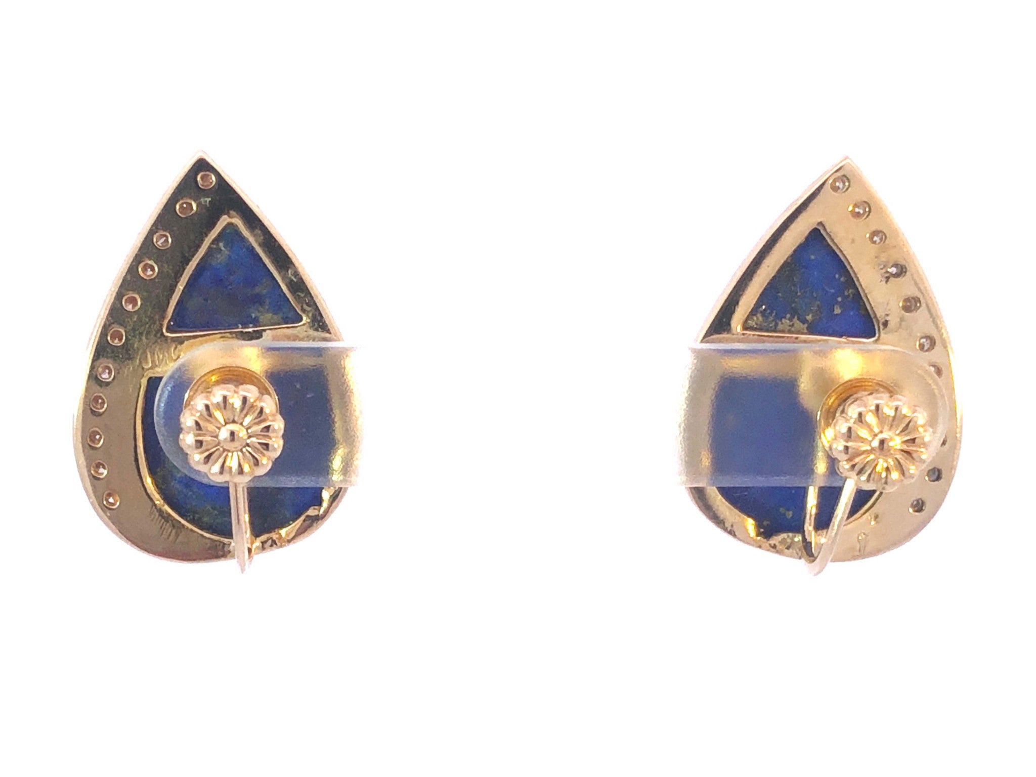 Vintage Lapis Lazuli and Diamond Pear Shape Earrings in 14K Yellow Gold