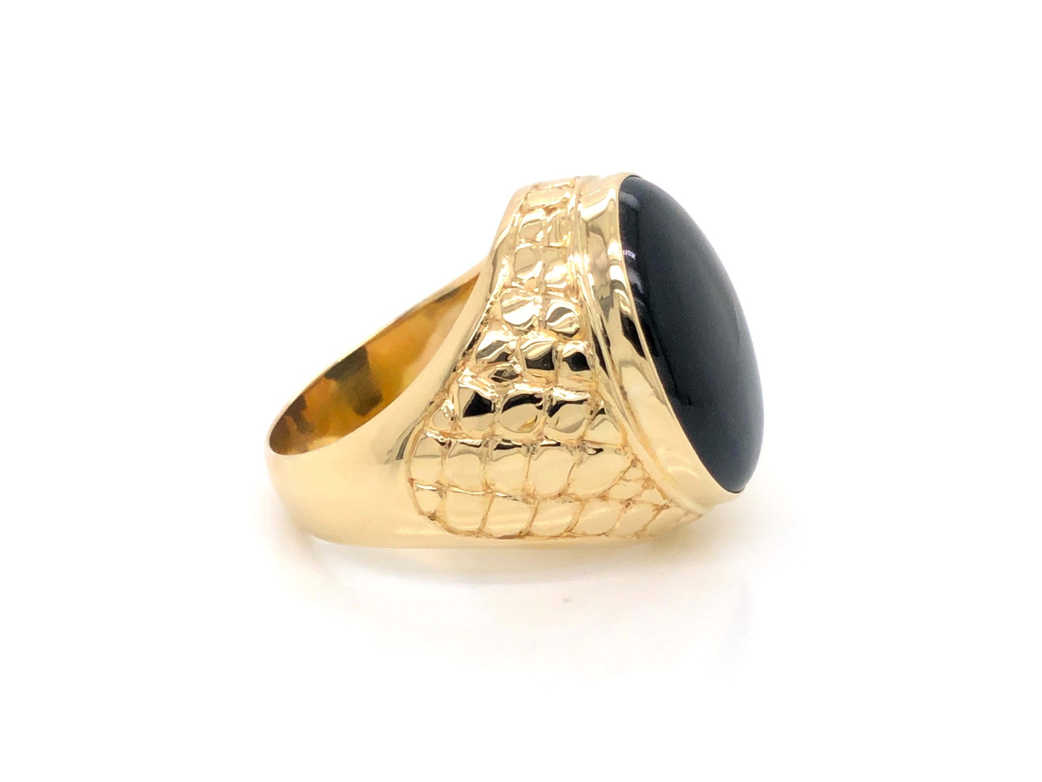 Vintage Mens Ring,Vintage Men's Large Black Jade Ring with Reptile Design in 14k Yellow Gold