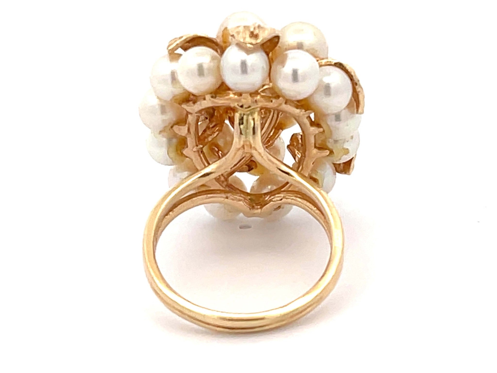 Large Vintage Pearl Cluster Ring in 14k Yellow Gold
