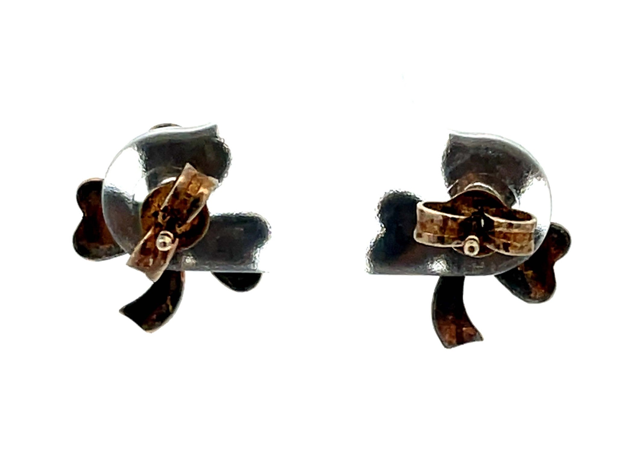3 Leaf Clover and Pearl Green Enamel Earrings in 14k Gold