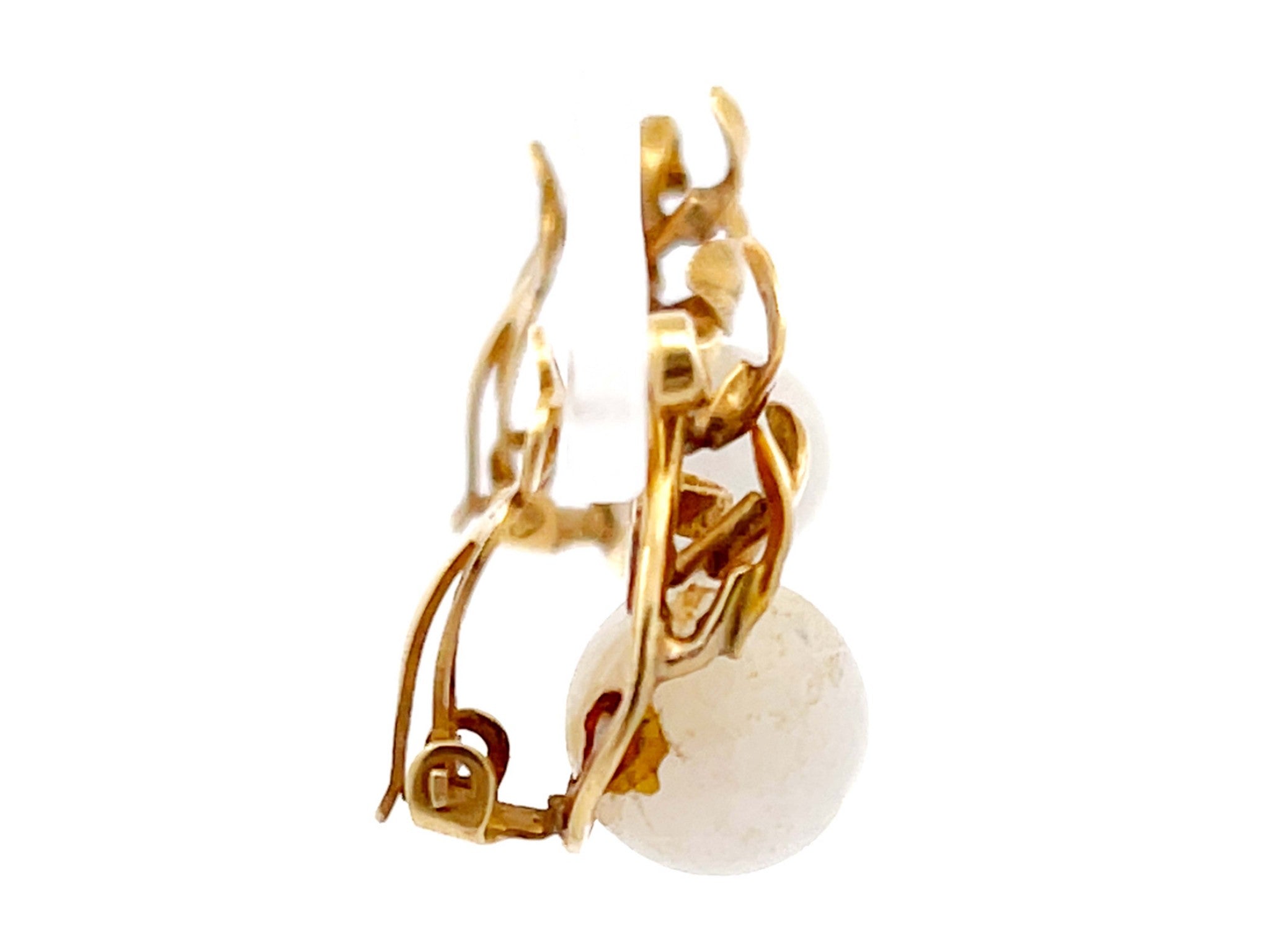 Mings White Jade Sphere and Leaves Clip On Earrings in 14K