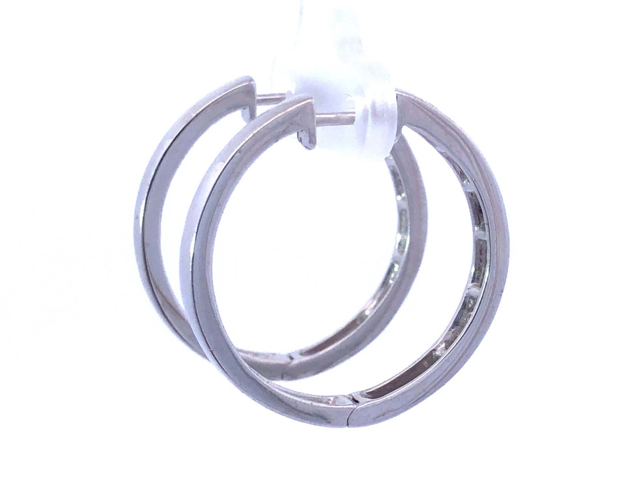 Channel Set Diamond Hoop Earrings in 14K White Gold