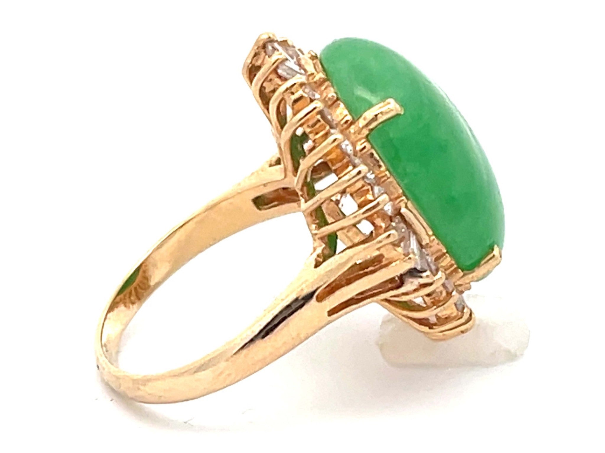 Diamond Halo Jade Ring in 18K Yellow Gold