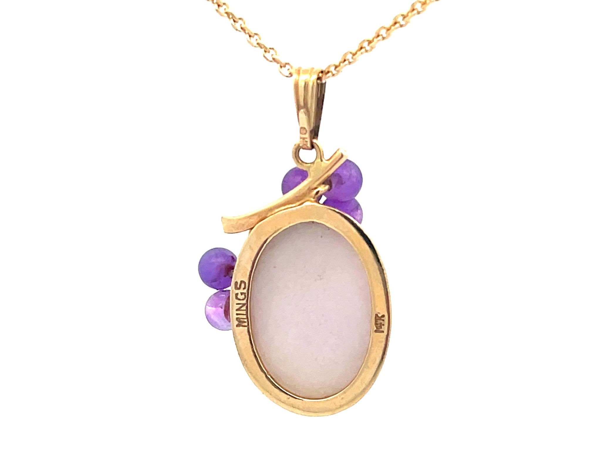 Mings Lavender Jade and Purple Amethyst Necklace in 14k Yellow Gold
