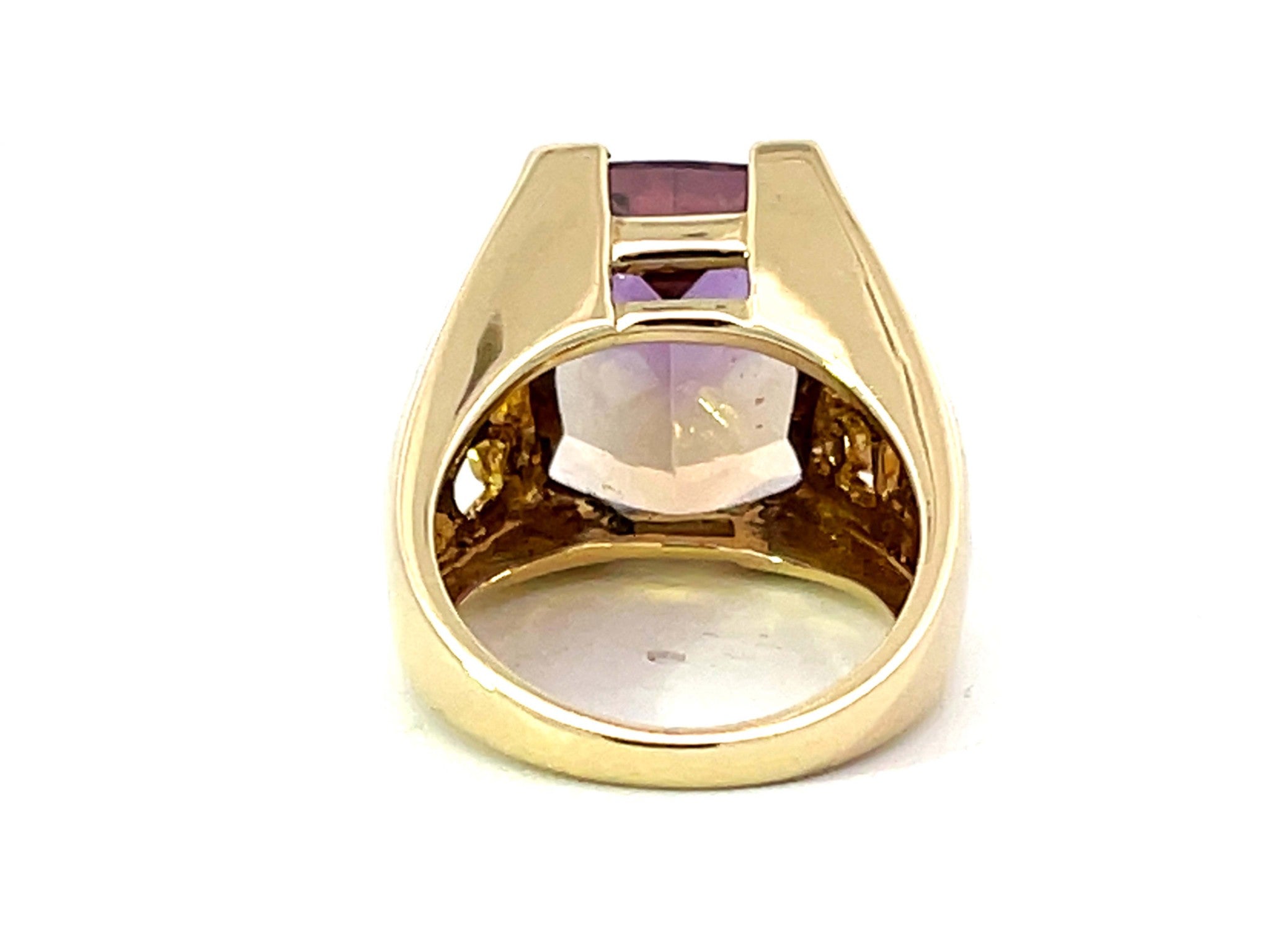 Large Ametrine and Diamond Ring in 14k Yellow Gold