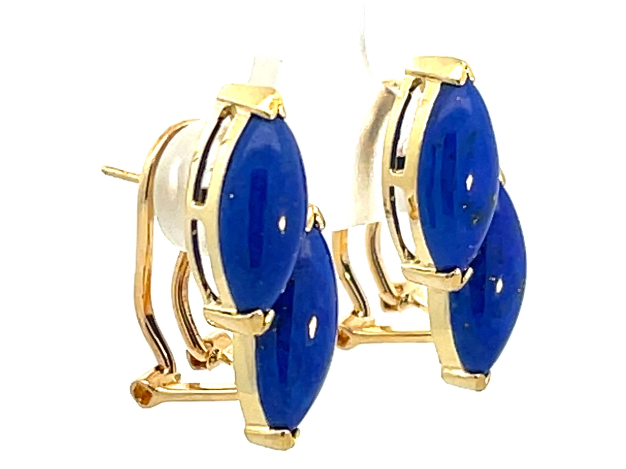 Double Marquise Lapis Lazuli 14K Yellow Gold Earrings