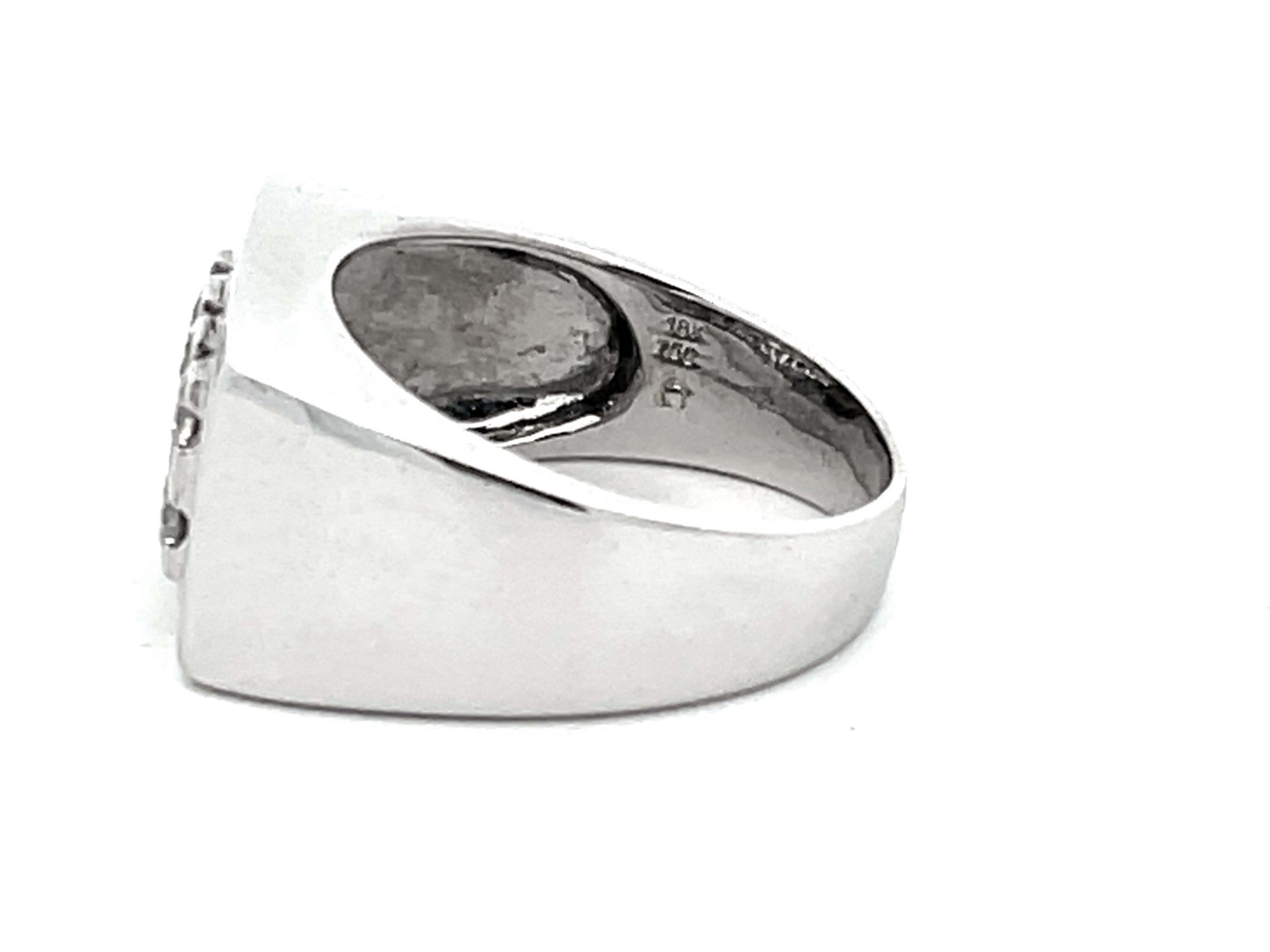 Mens 6 Diamond Center Ring with Square Diamond Halo in 18k White Gold