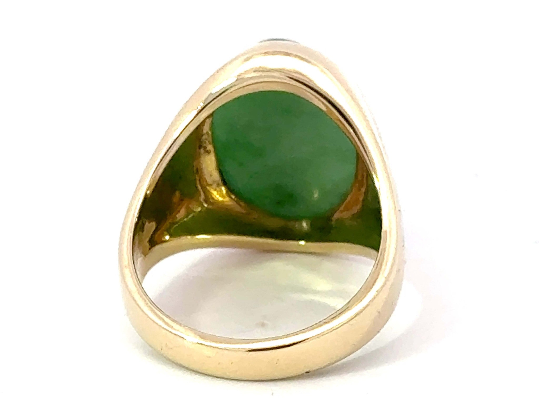 Oval Cabochon Green Jade Ring 14K Yellow Gold
