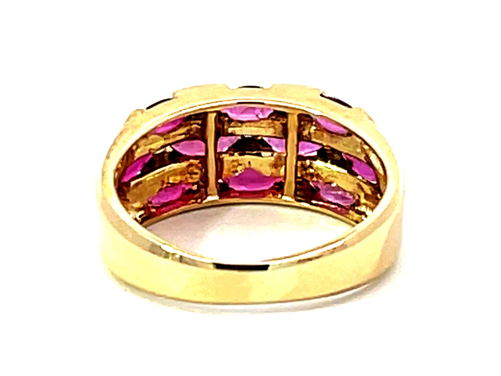 Multi Red Ruby and Diamond Band Ring in 14k Yellow Gold