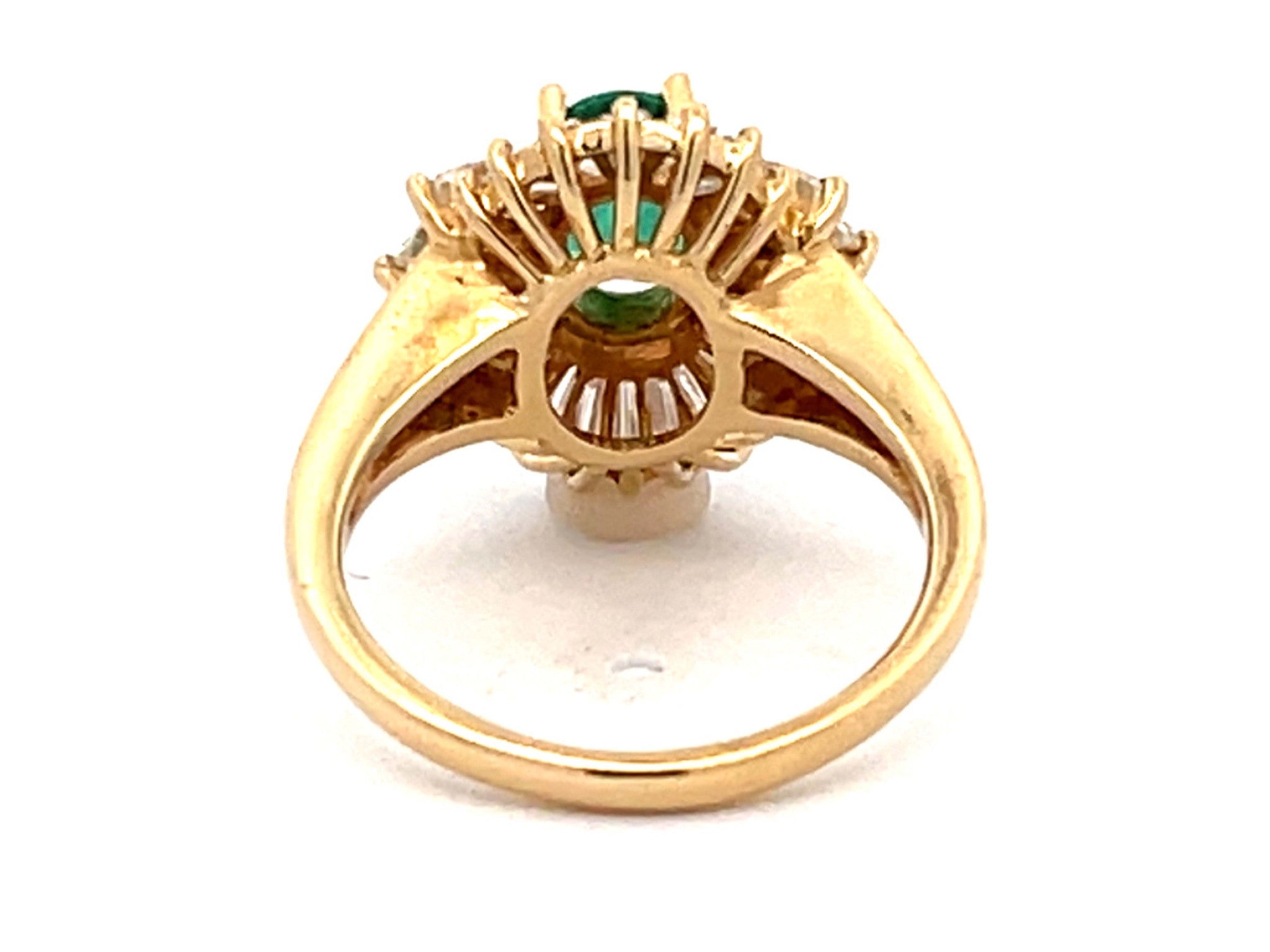 Colombian Green Emerald Ballerina Diamond Ring in 14k Yellow Gold