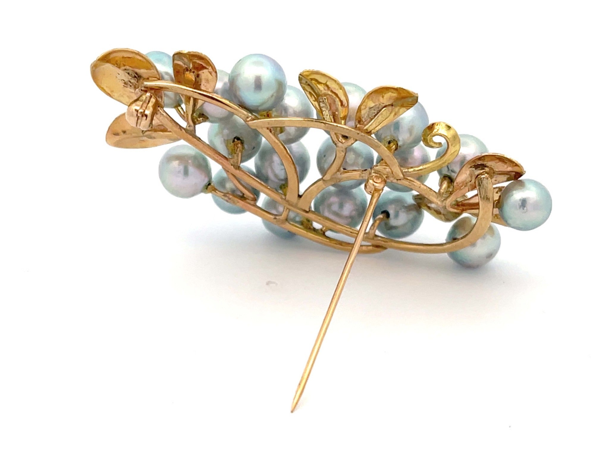 Mings Baroque Pearl and Leaf Brooch in 14k Yellow Gold