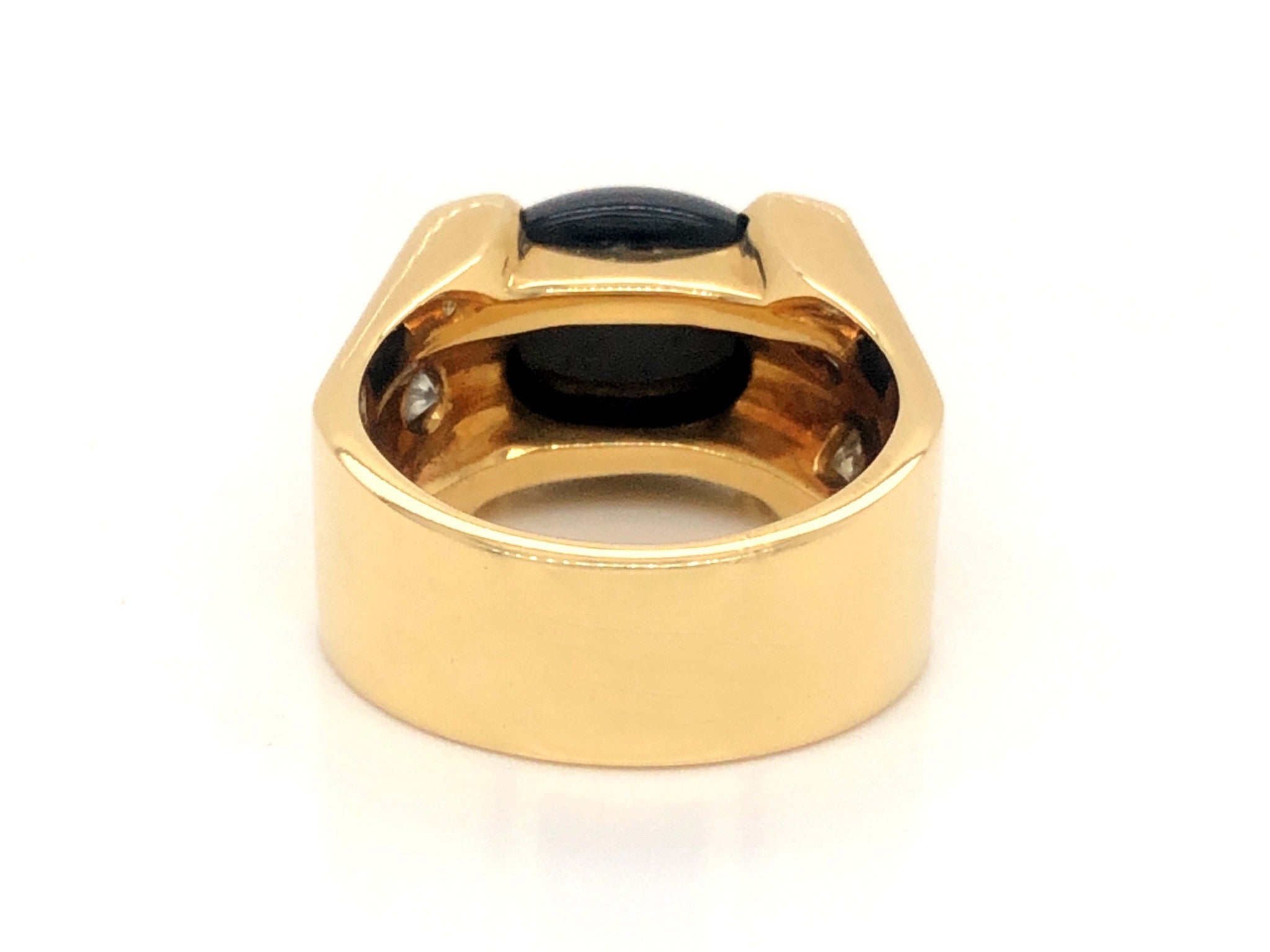 Men's Modern Black Jade and Diamond Ring - 18k Yellow Gold