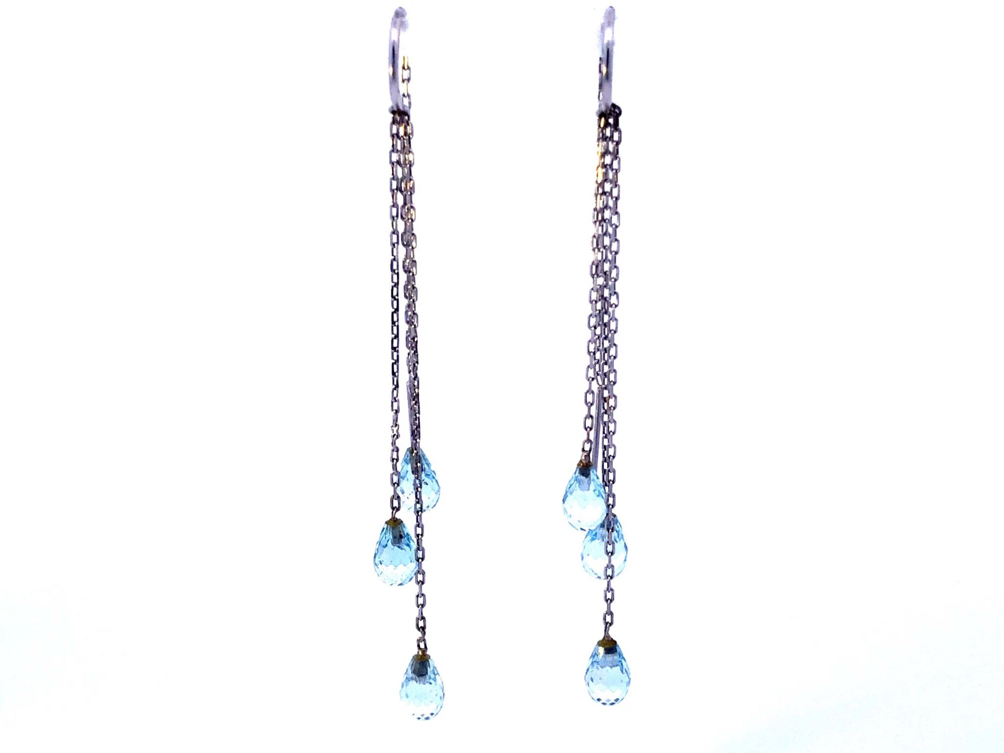 Briolette Cut Aquamarine Dangle Earrings in 14k White Gold