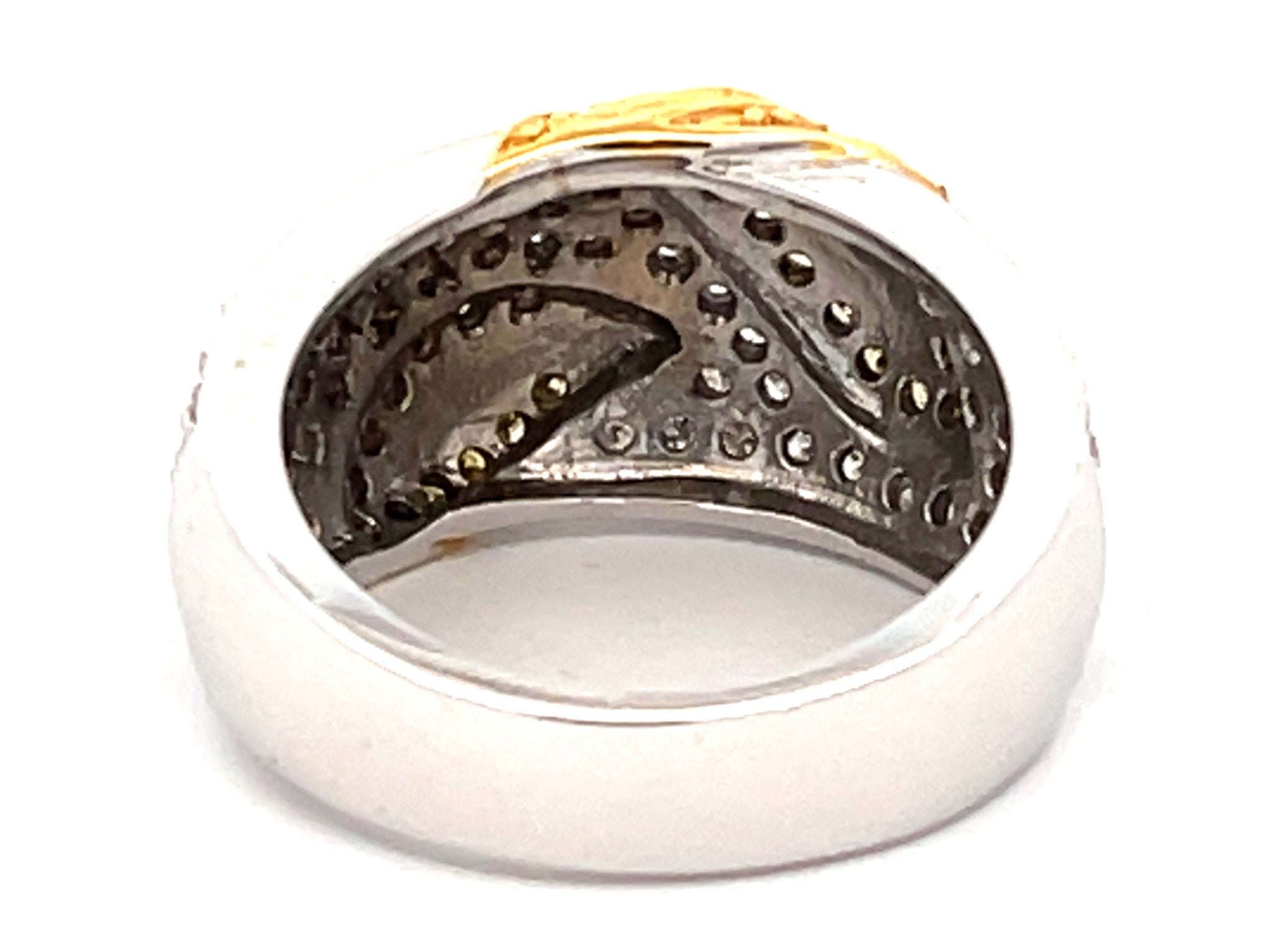 White and Fancy Yellow Diamond Leaf Dome Ring in 14k White Gold