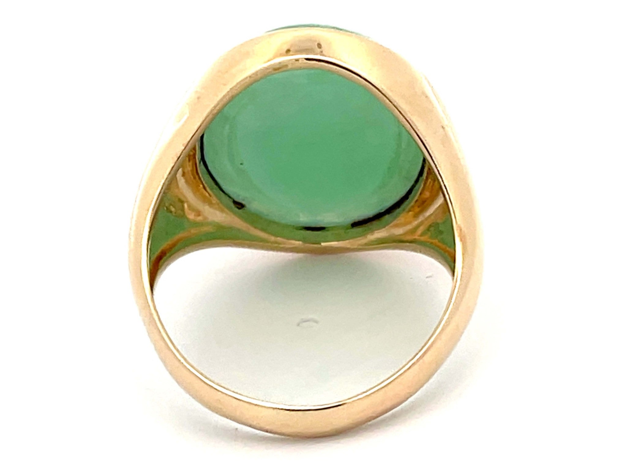 22 Carat Oval Cabochon Green Jade Ring in 14K Yellow Gold
